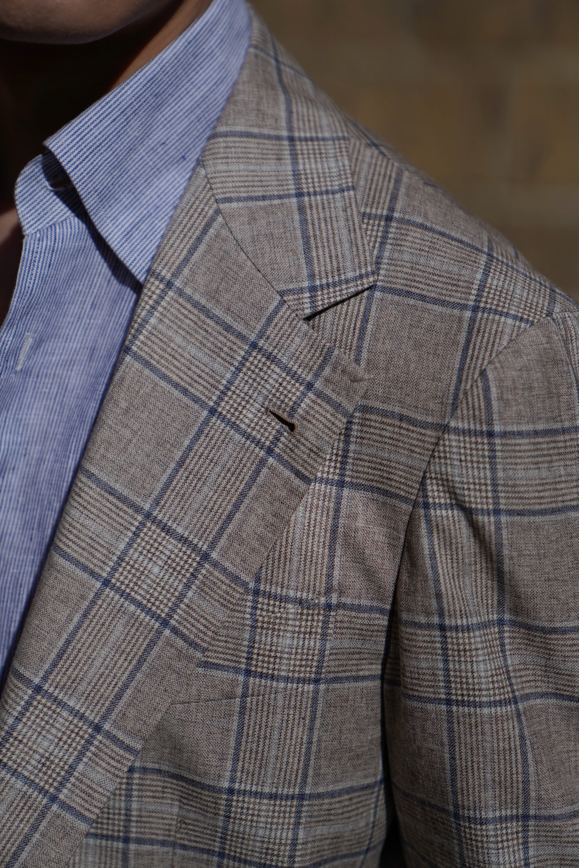 MTO Light Brown Glen Check Silk Cotton Wool Jacket #669