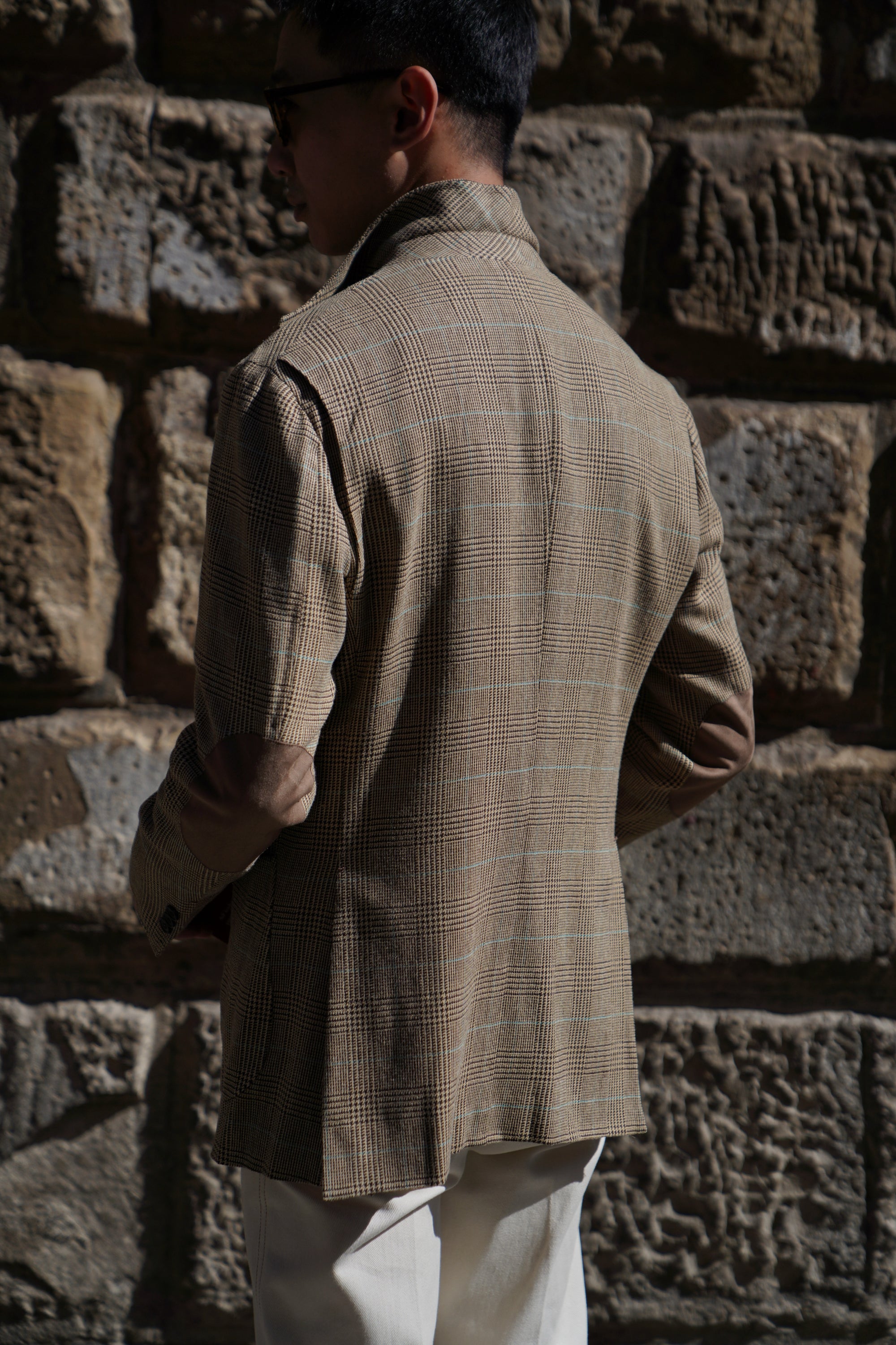 MTO Mocha Glen Check Linen Cotton Jacket #647