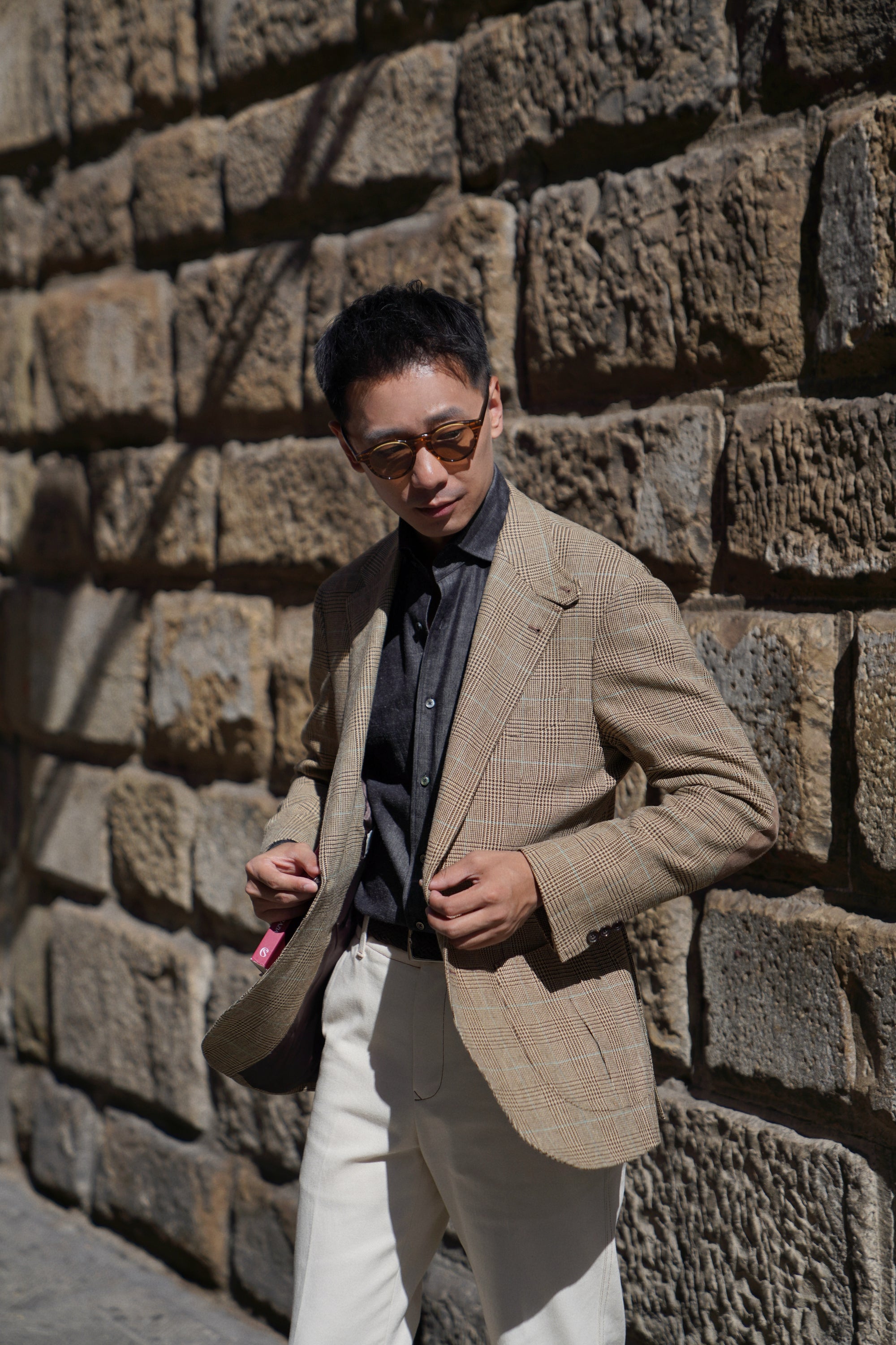 MTO Mocha Glen Check Linen Cotton Jacket #647