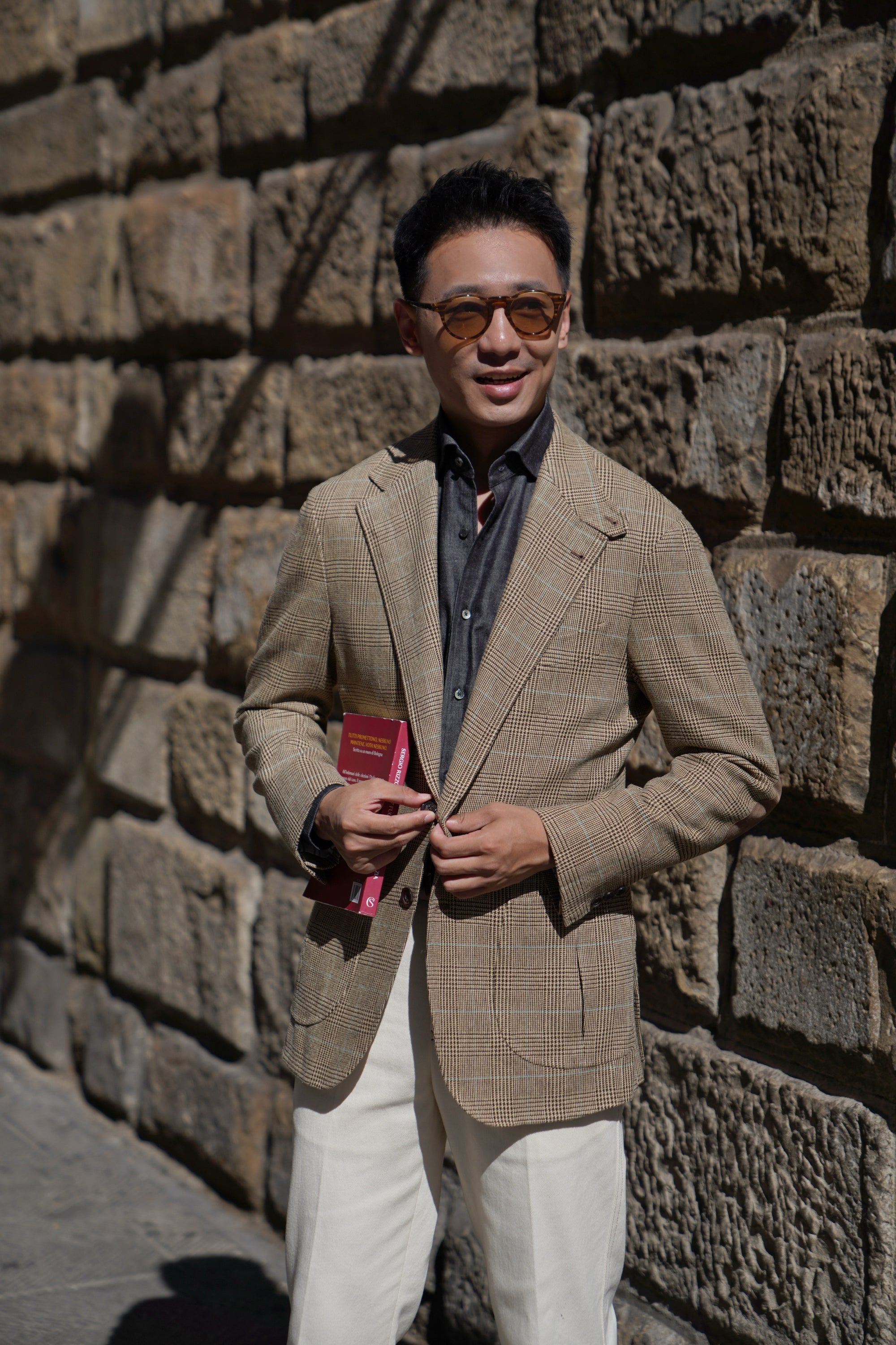 MTO Mocha Glen Check Linen Cotton Jacket #647