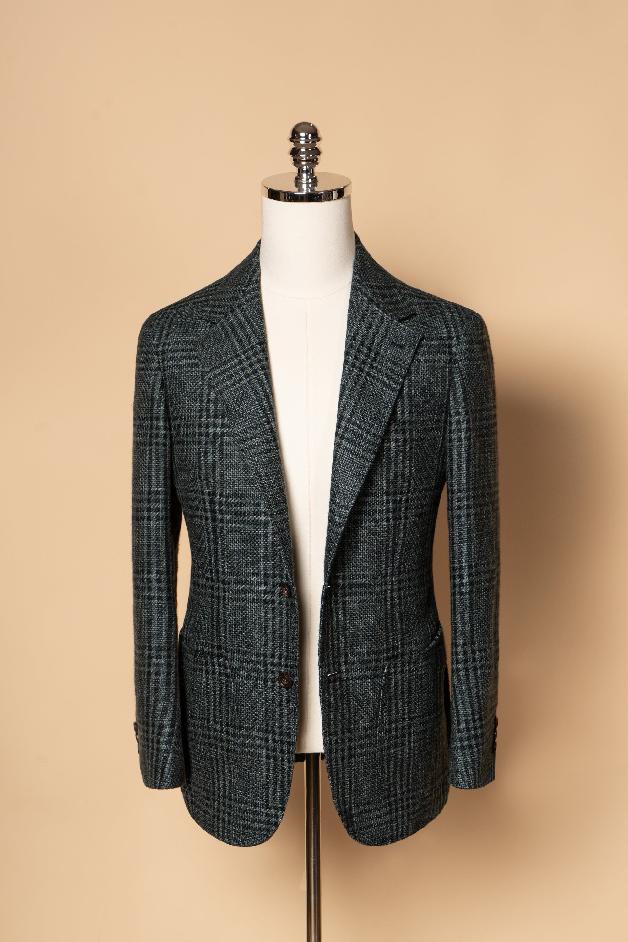 MTO Dark Green Plaid Linen Cotton Jacket