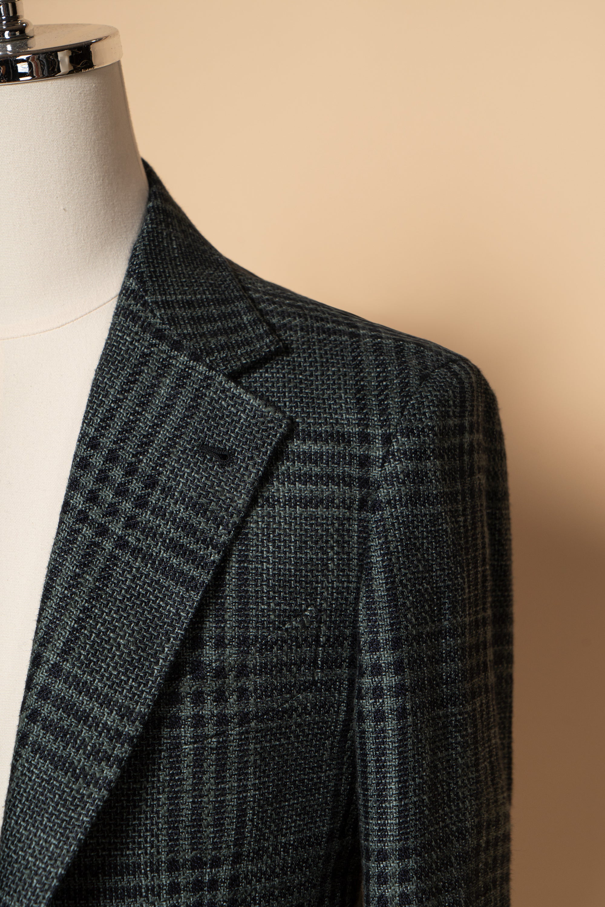 MTO Dark Green Plaid Linen Cotton Jacket