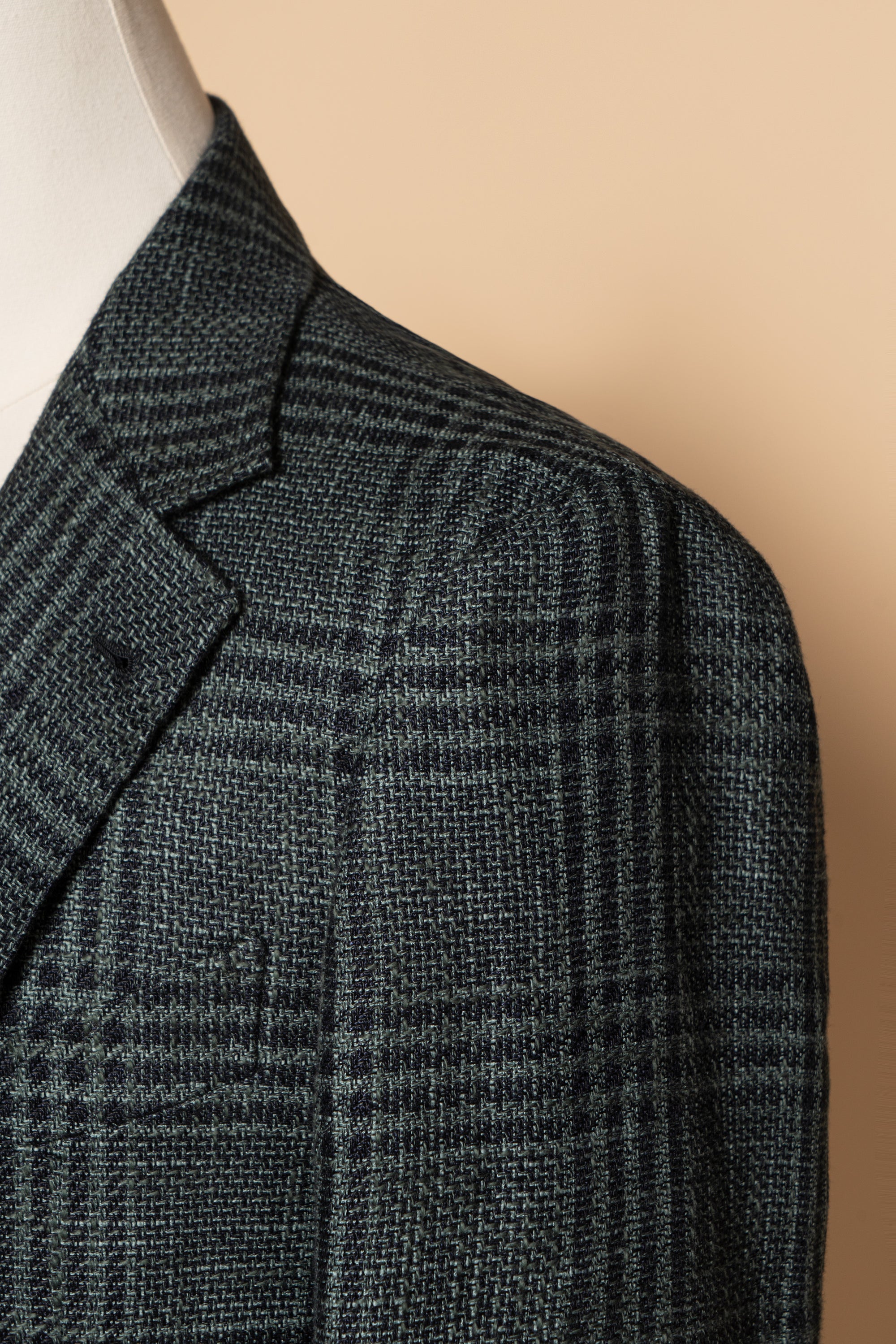 MTO Dark Green Plaid Linen Cotton Jacket