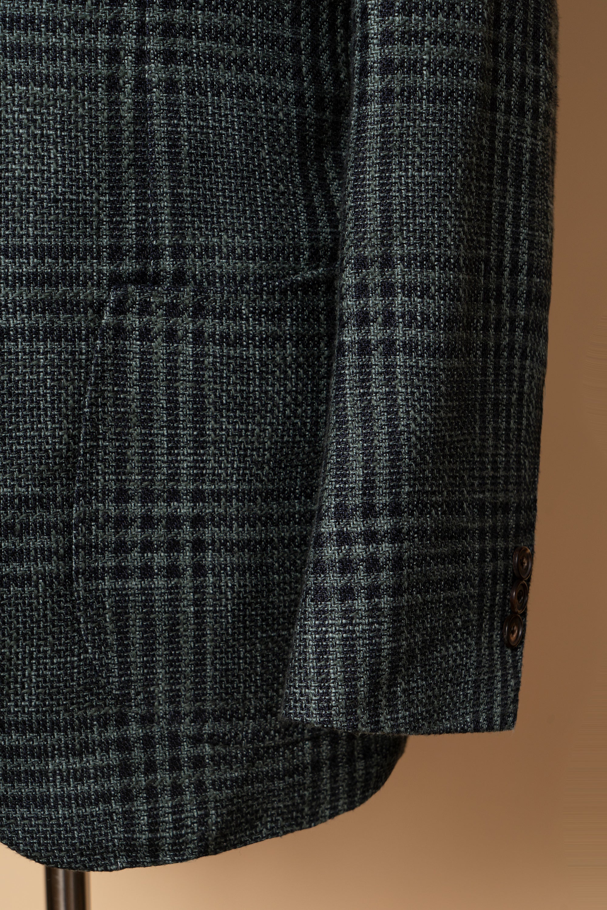 MTO Dark Green Plaid Linen Cotton Jacket
