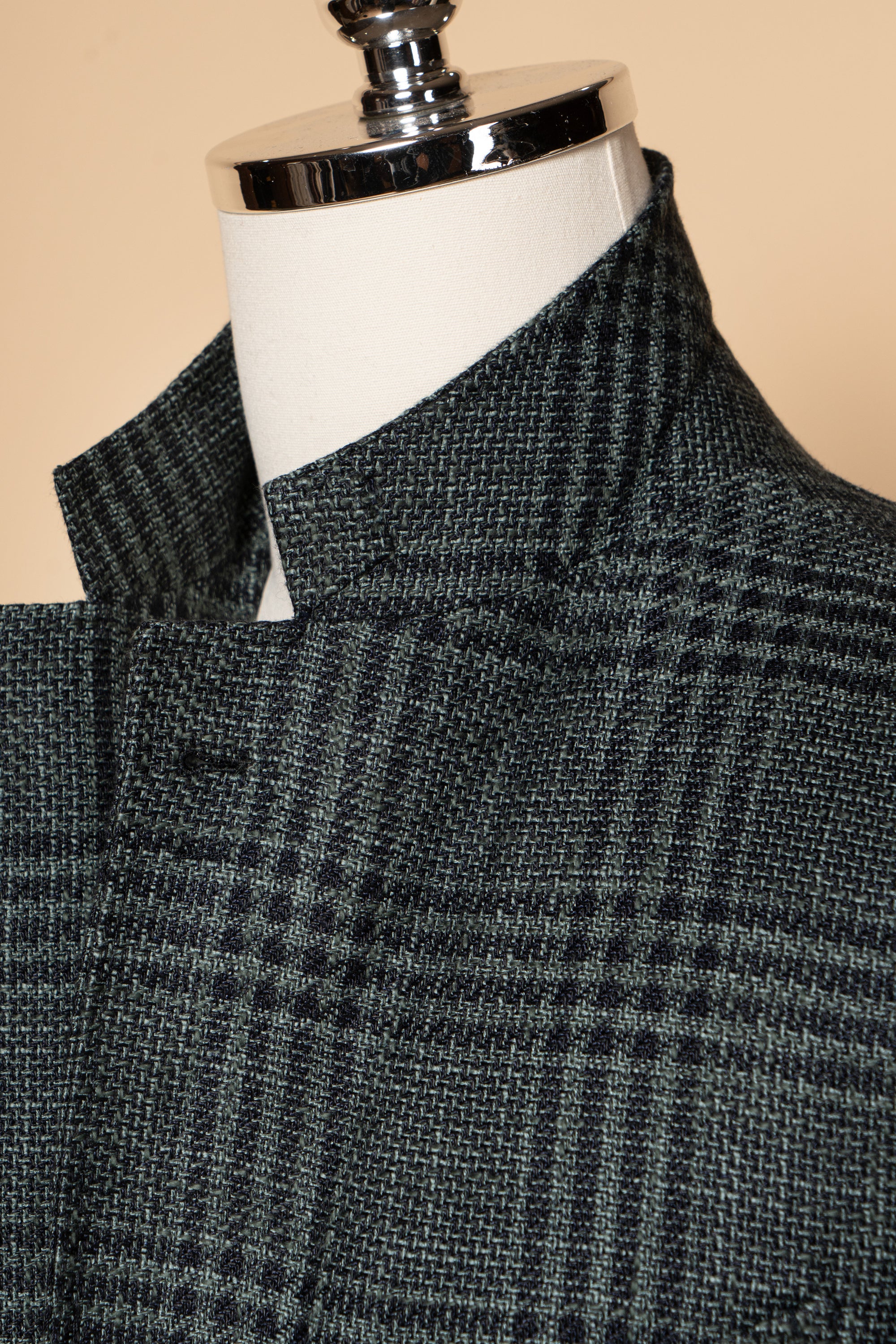 MTO Dark Green Plaid Linen Cotton Jacket