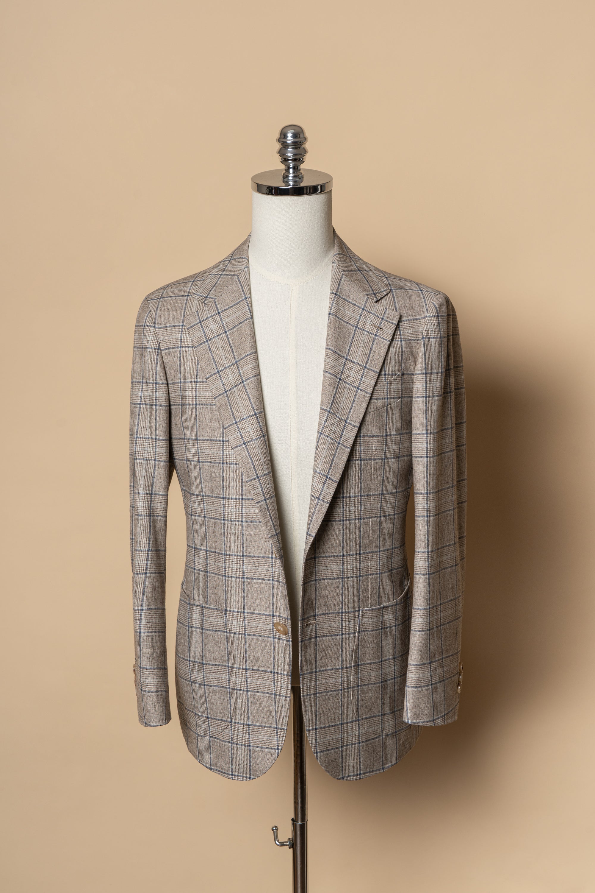 MTO Light Brown Glen Check Silk Cotton Wool Jacket #669