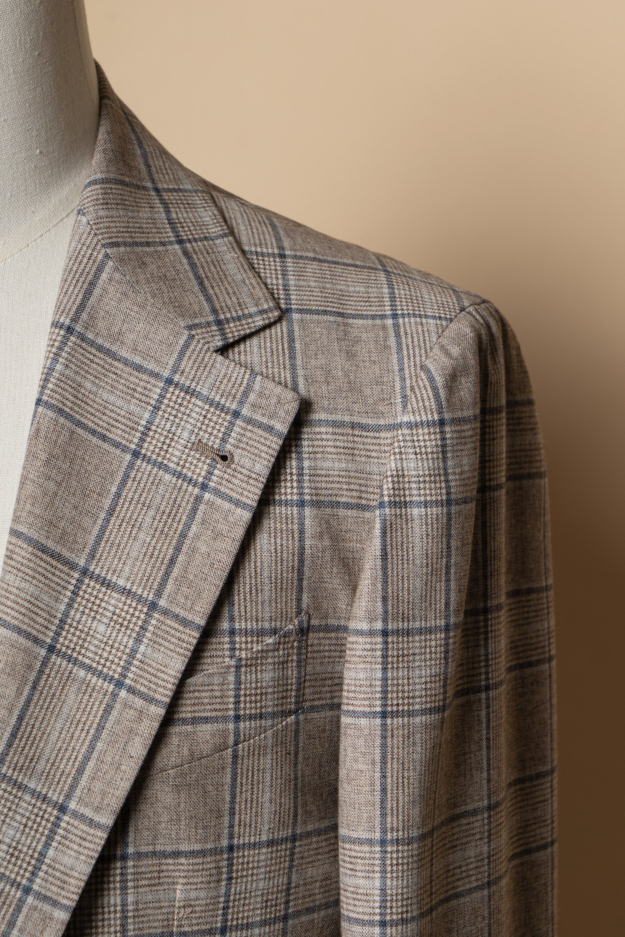 MTO Light Brown Glen Check Silk Cotton Wool Jacket #669