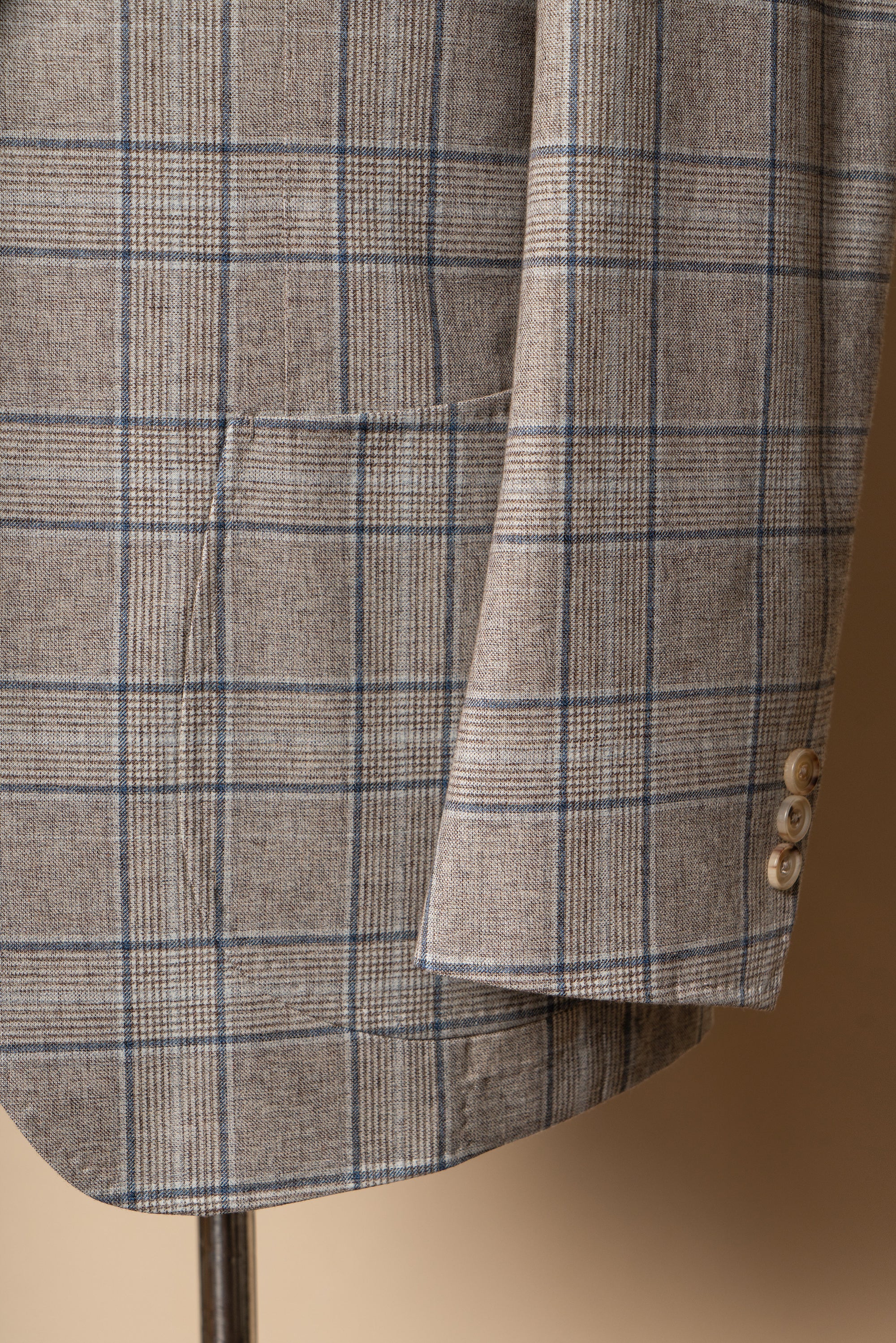 MTO Light Brown Glen Check Silk Cotton Wool Jacket #669