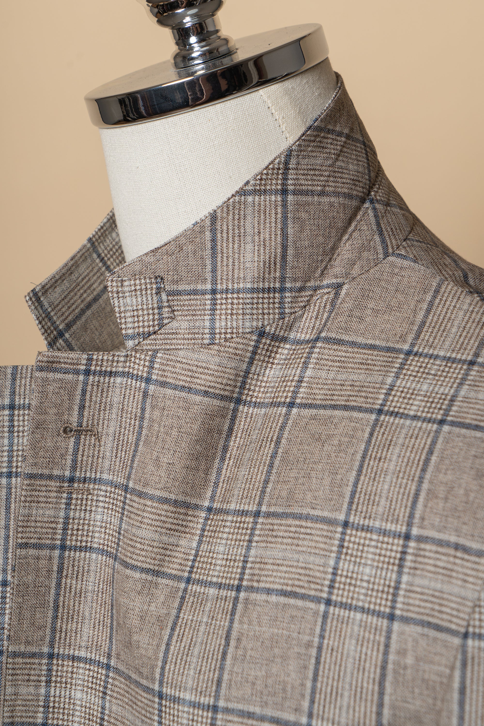 MTO Light Brown Glen Check Silk Cotton Wool Jacket #669