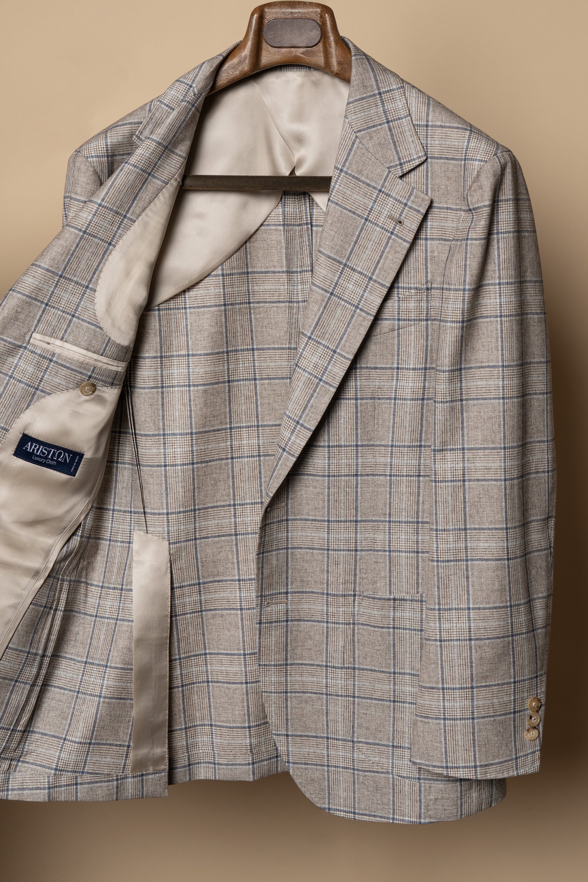 MTO Light Brown Glen Check Silk Cotton Wool Jacket #669