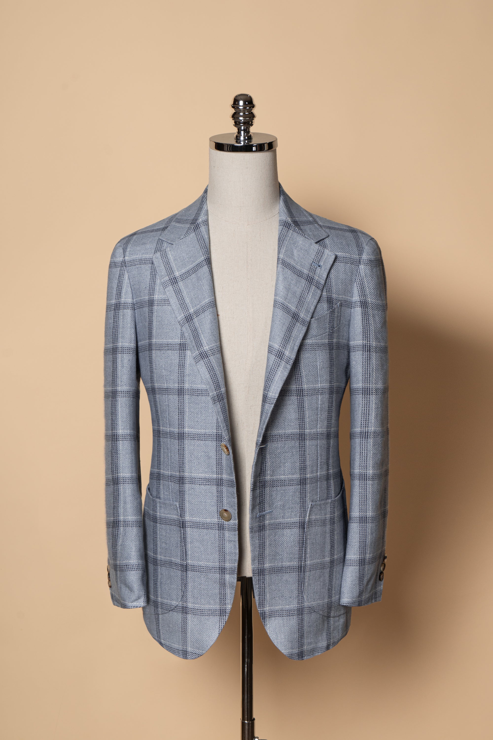 MTO Pale Blue Windowpane Linen Jacket