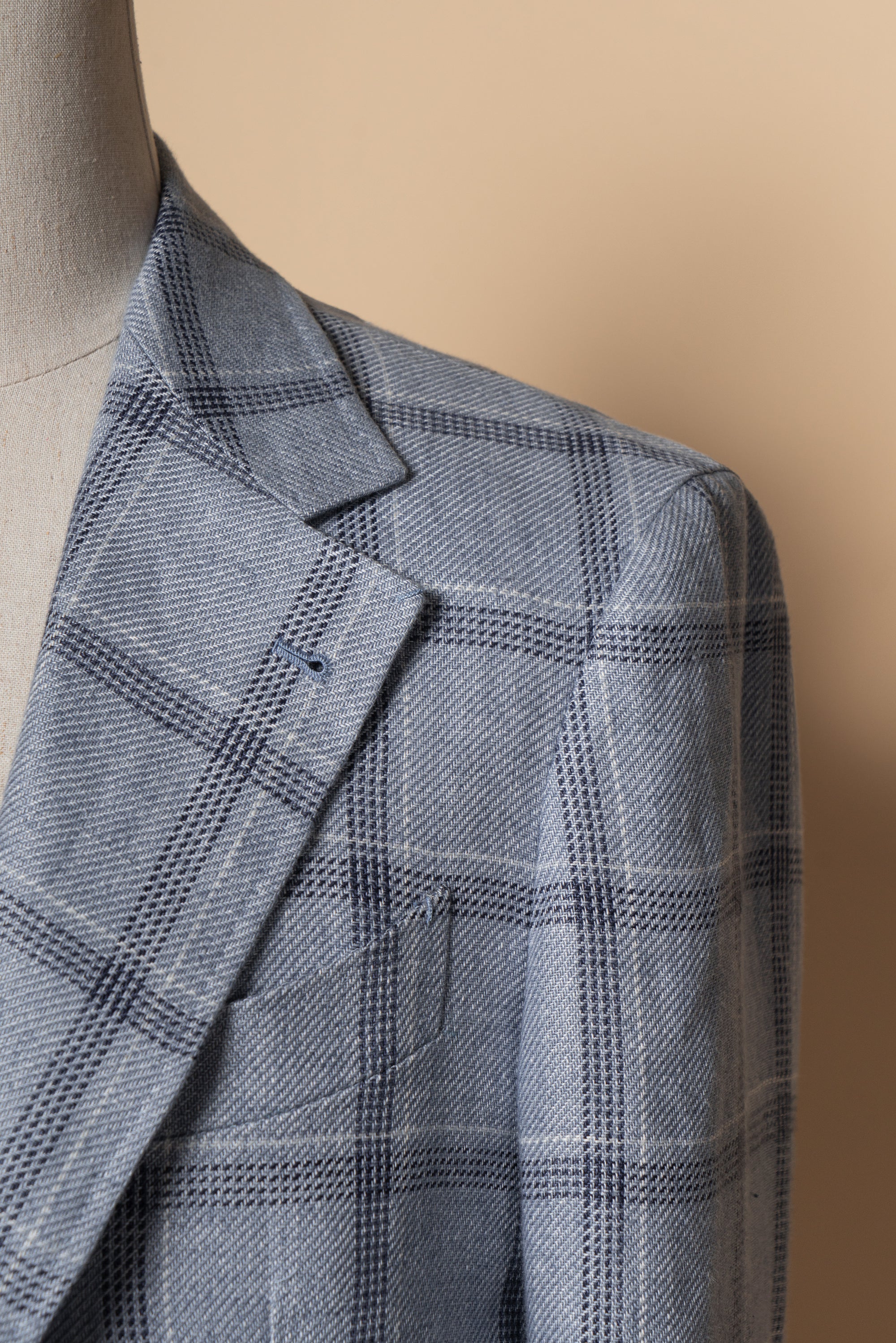MTO Pale Blue Windowpane Linen Jacket