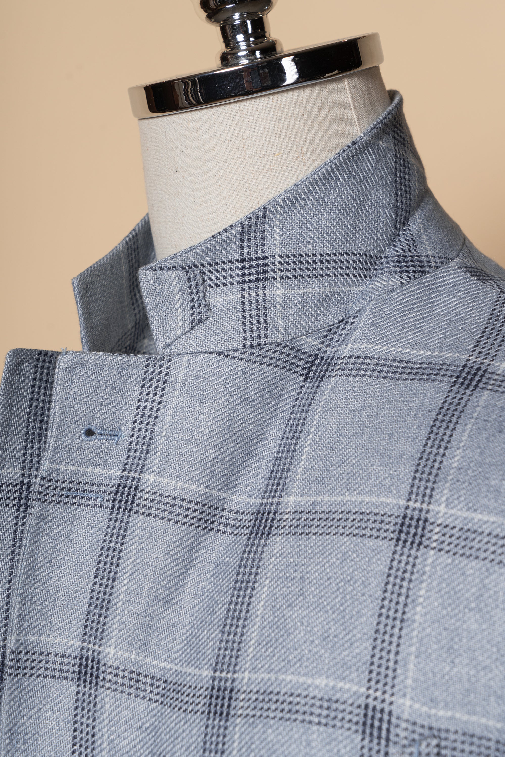 MTO Pale Blue Windowpane Linen Jacket