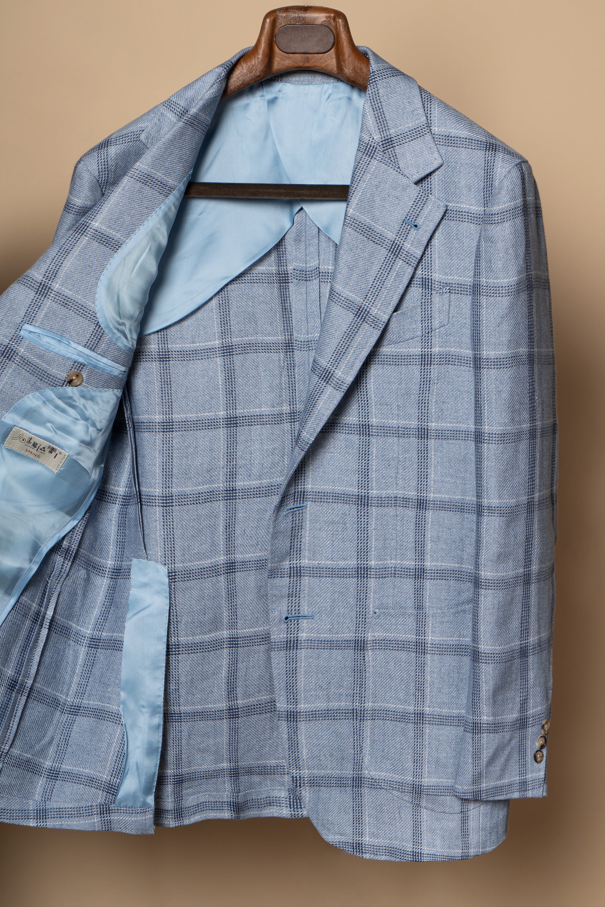 MTO Pale Blue Windowpane Linen Jacket