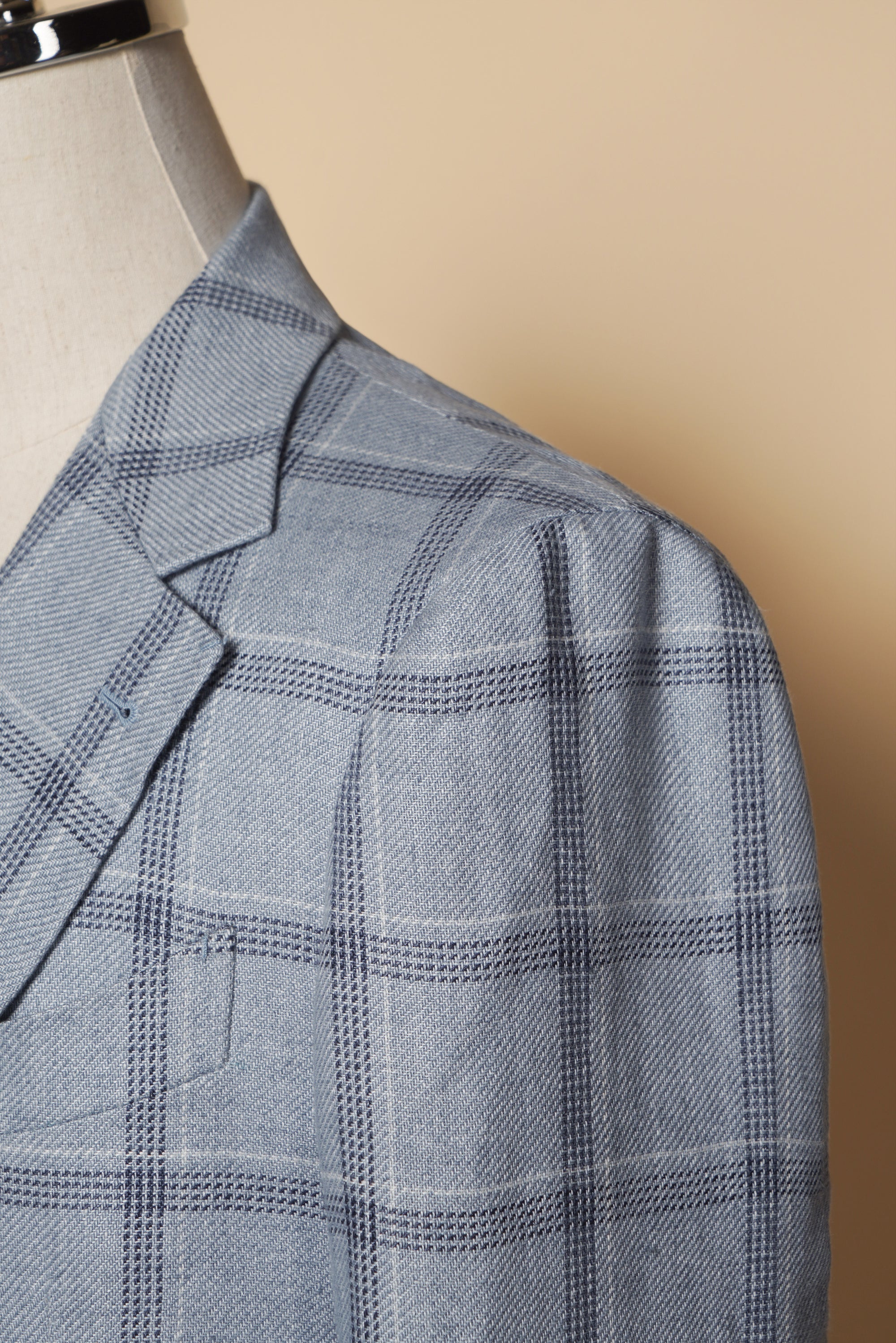 MTO Pale Blue Windowpane Linen Jacket