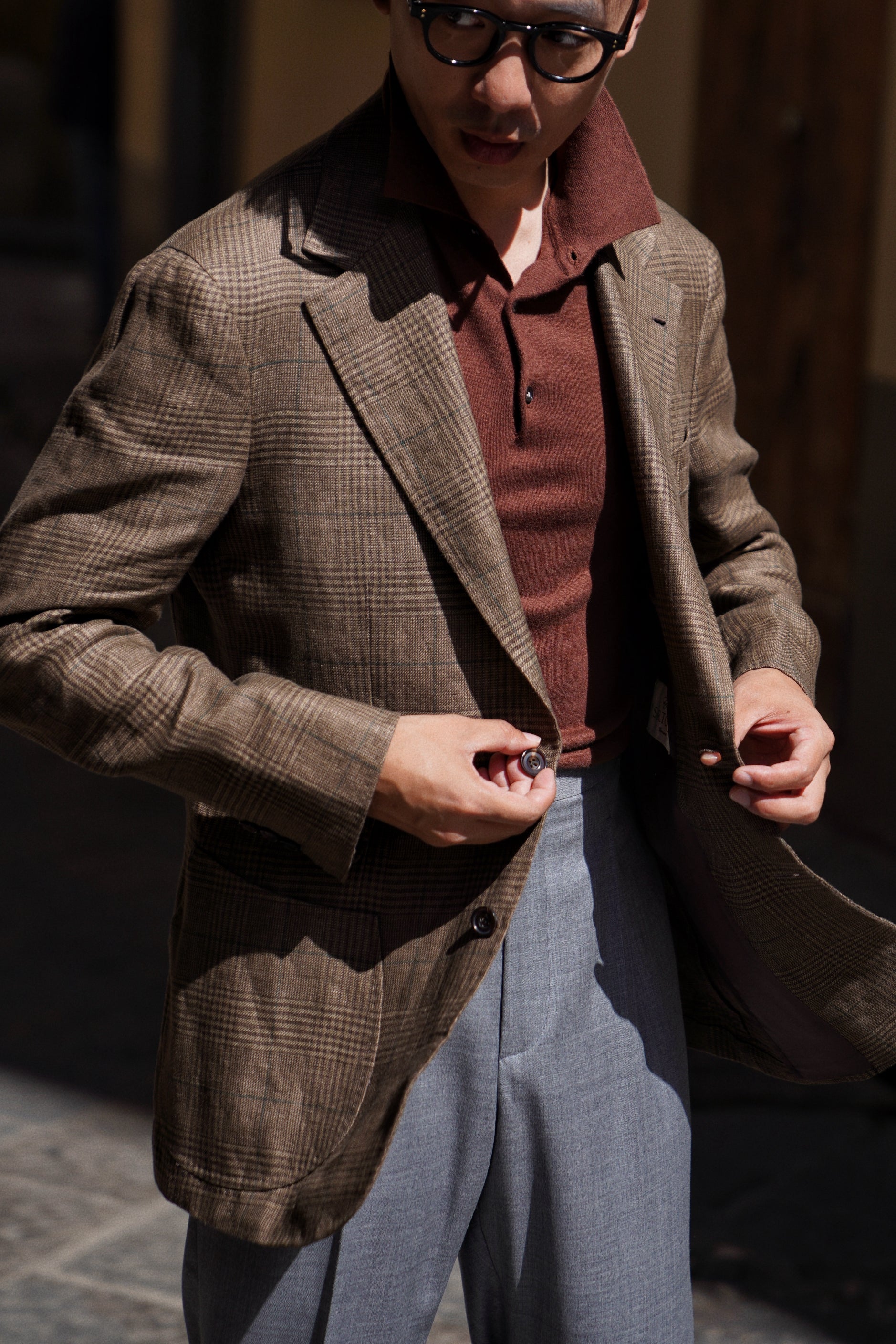 MTO Brown Green Glen Check Linen Jacket #497