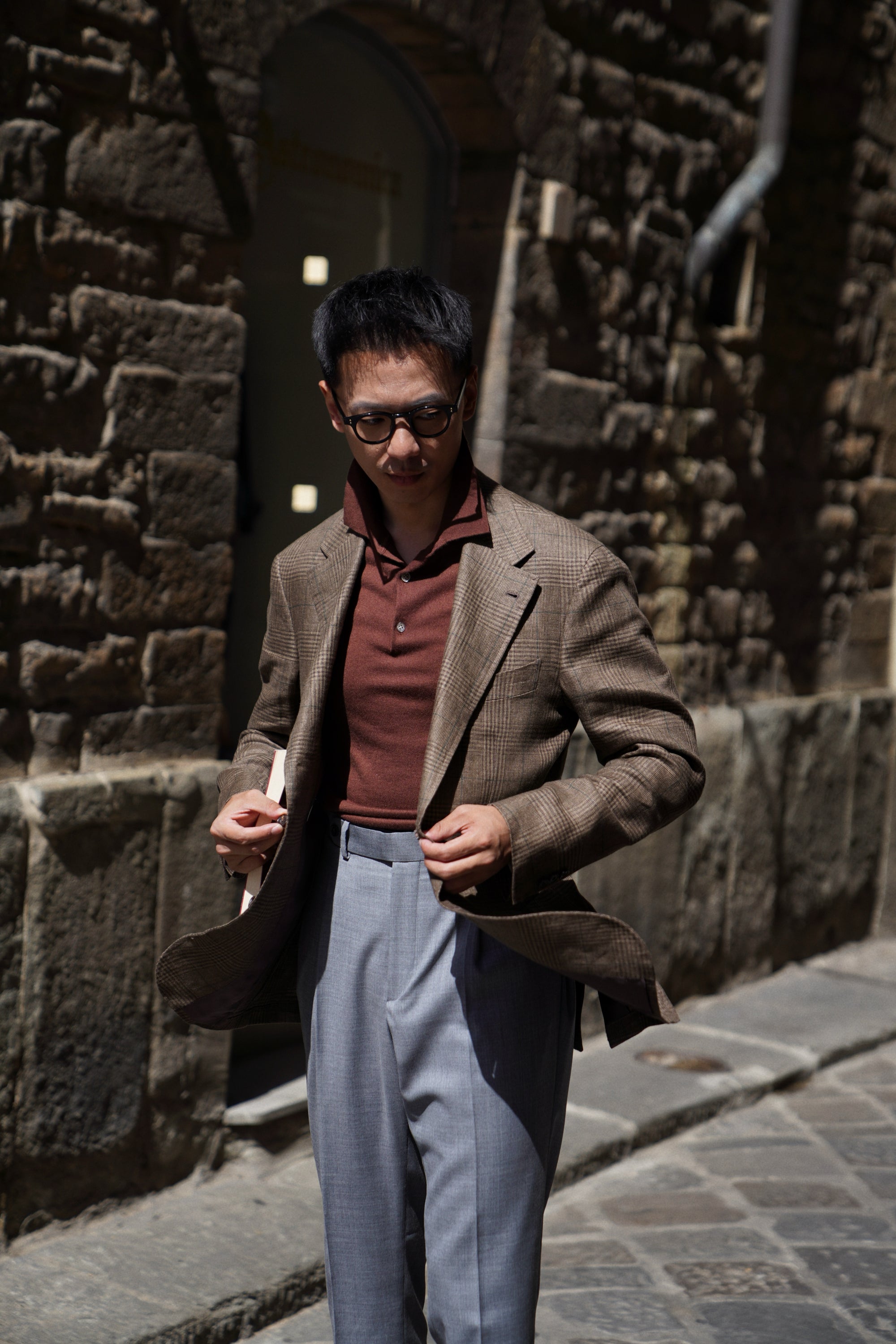 MTO Brown Green Glen Check Linen Jacket #497