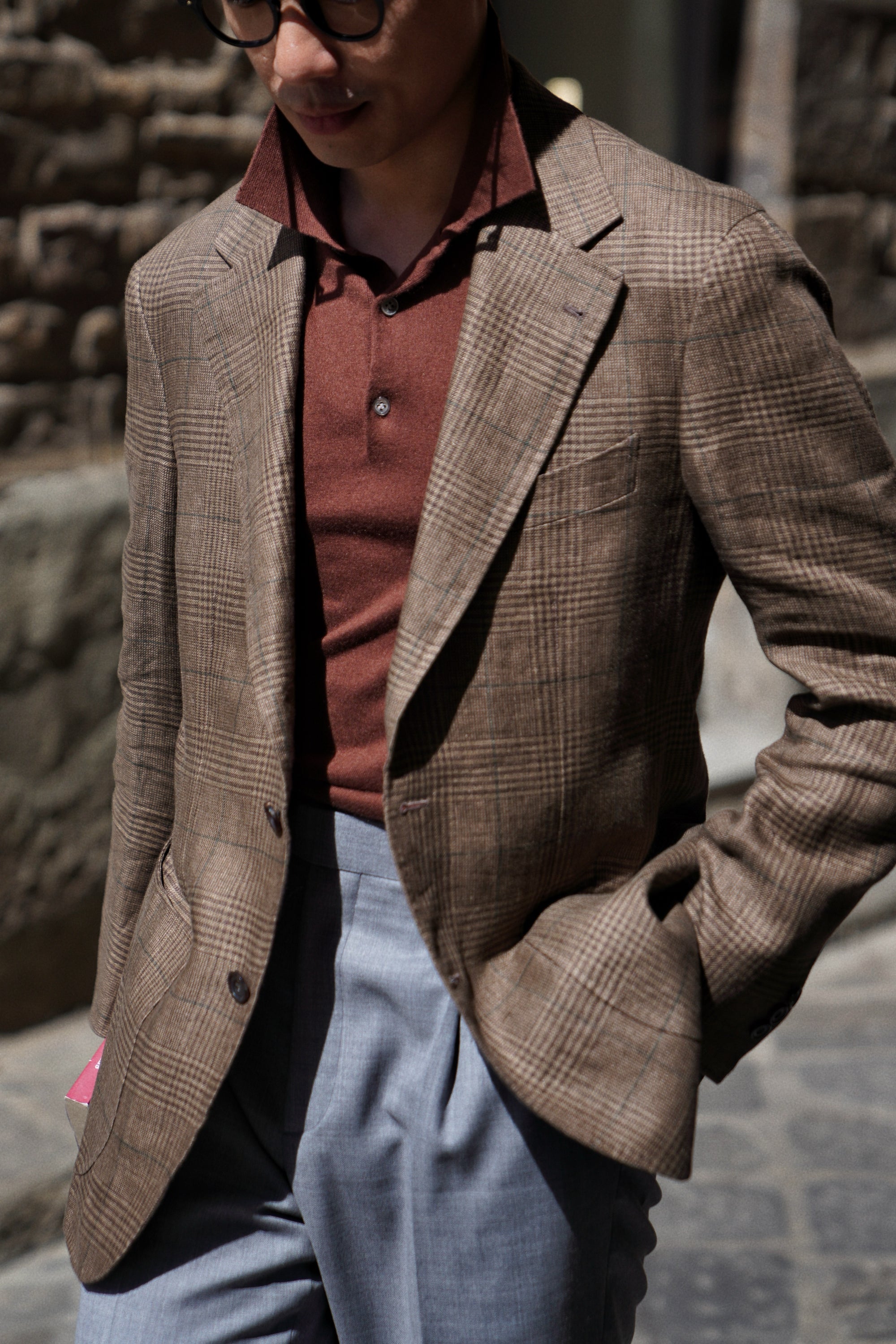 MTO Brown Green Glen Check Linen Jacket #497