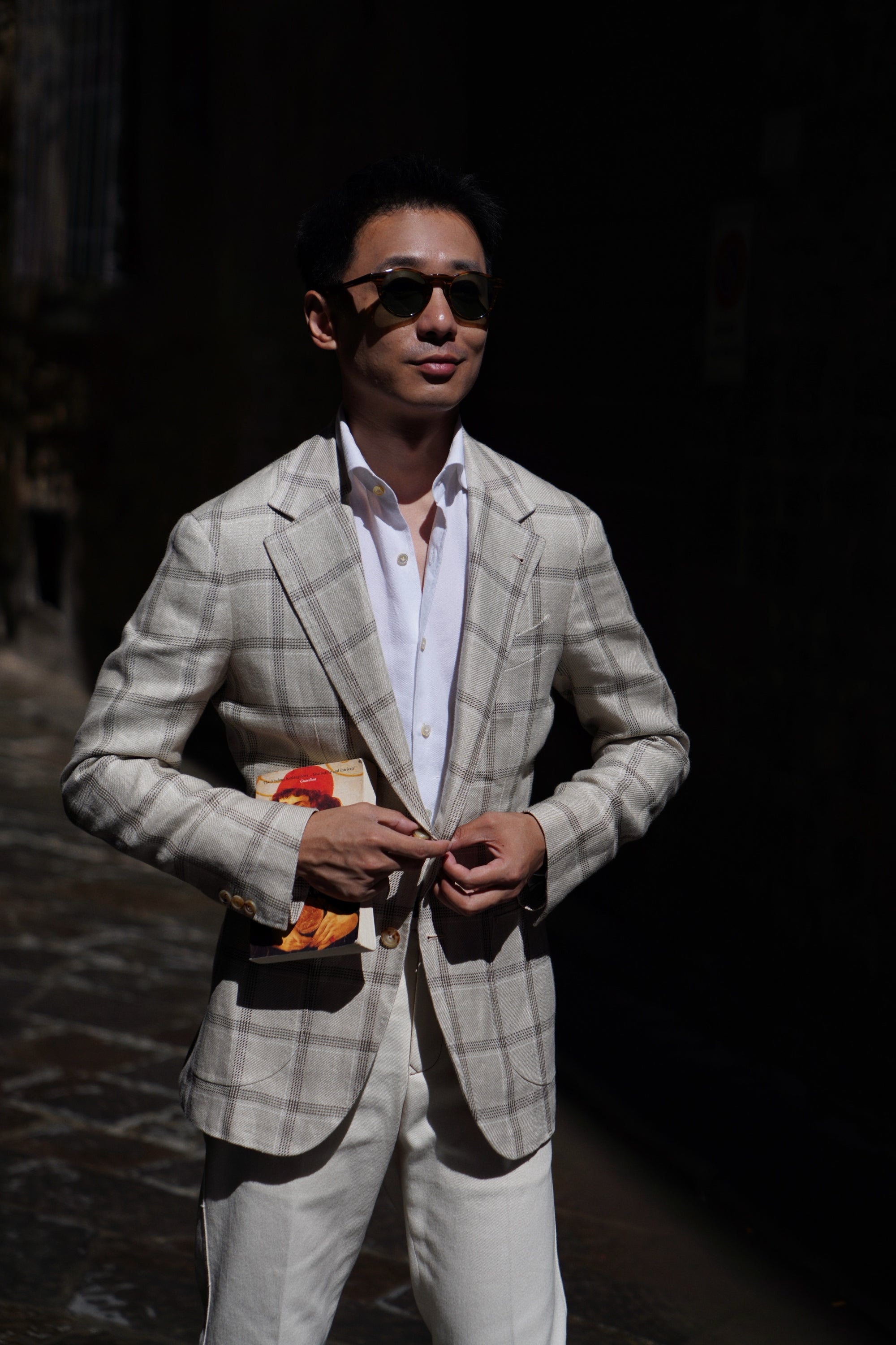 MTO Khaki Windowpane Linen Jacket