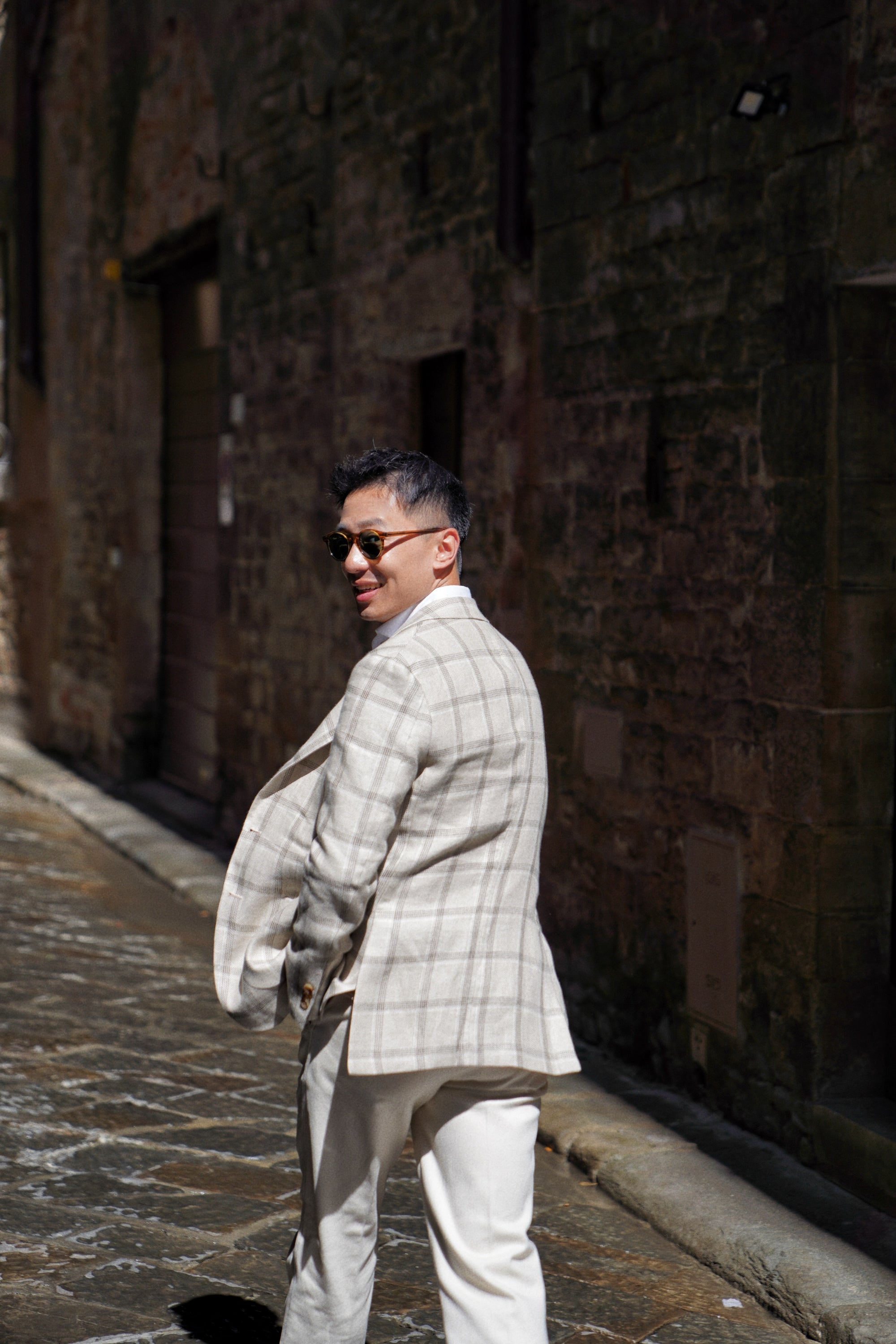 MTO Khaki Windowpane Linen Jacket