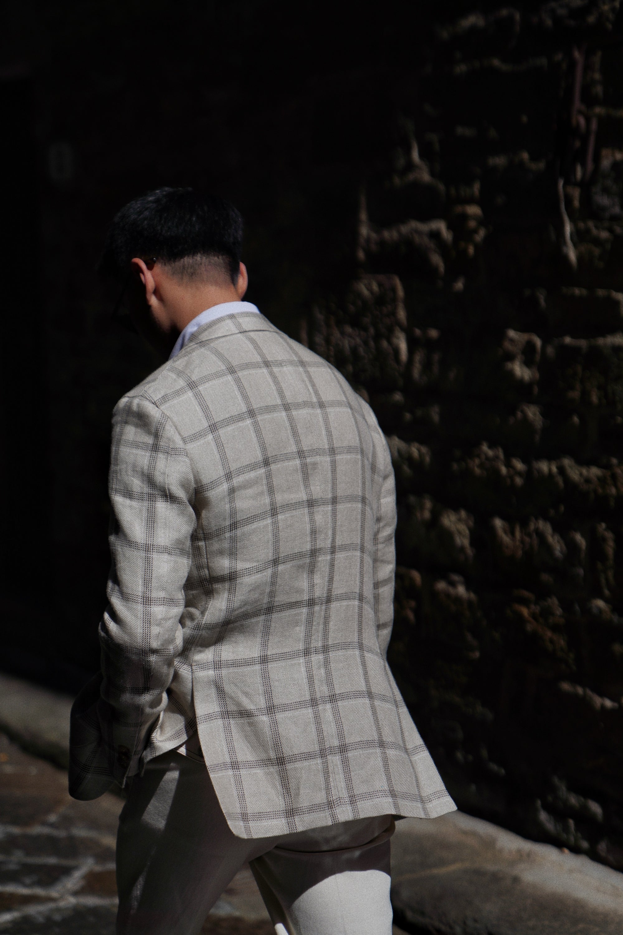 MTO Khaki Windowpane Linen Jacket