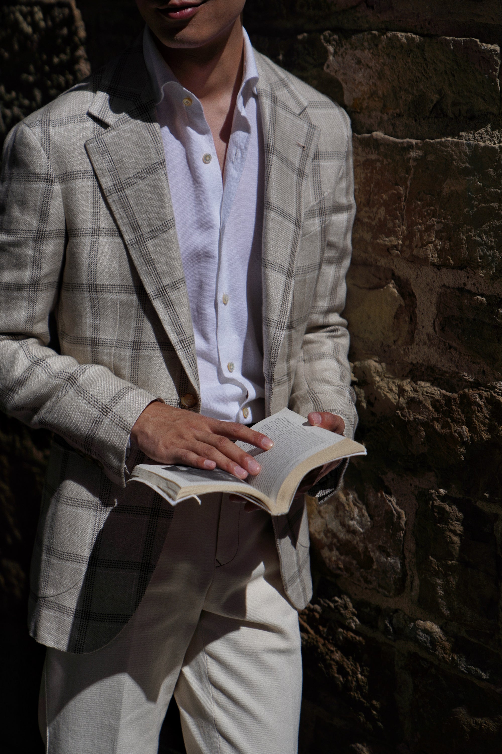 MTO Khaki Windowpane Linen Jacket