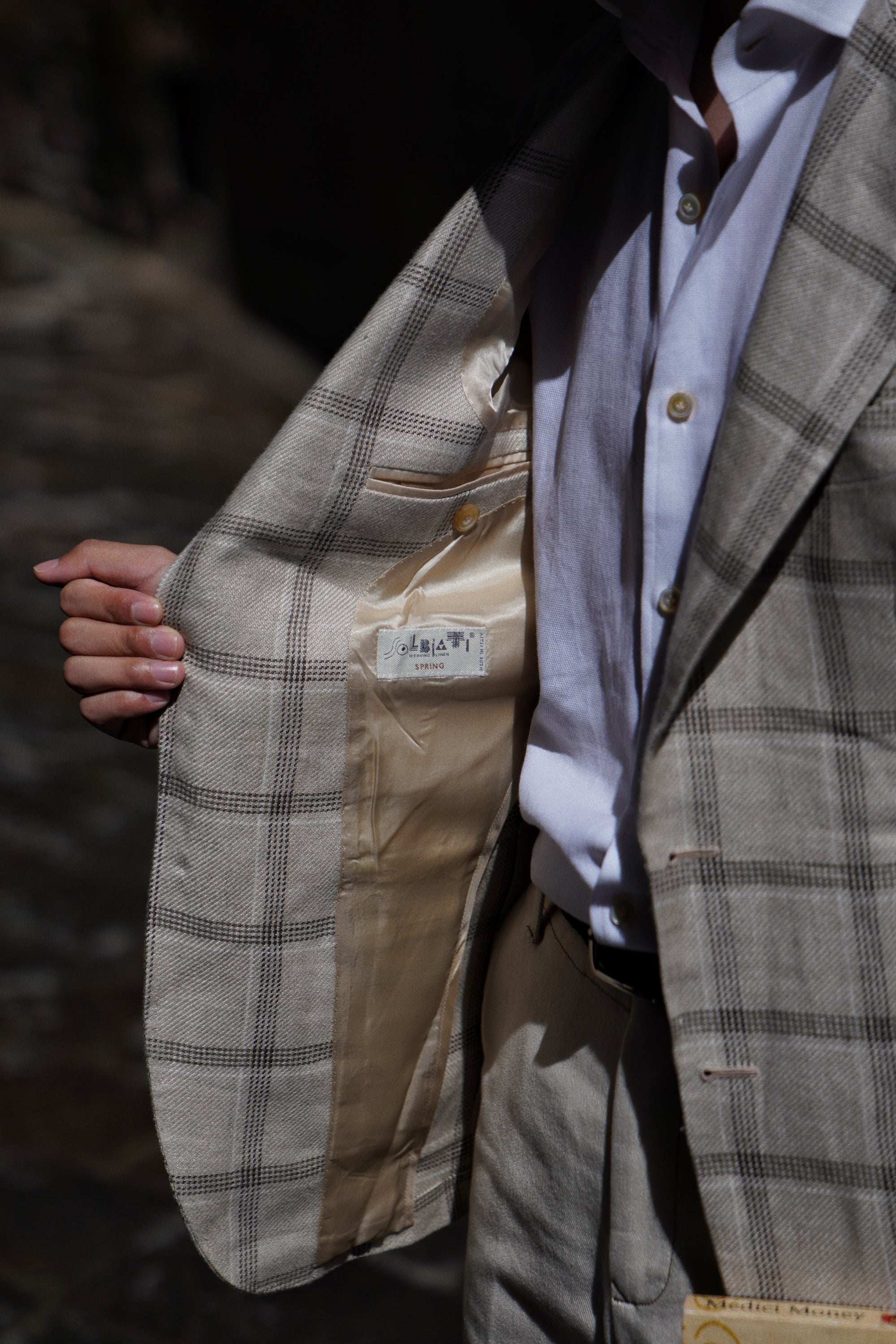 MTO Khaki Windowpane Linen Jacket