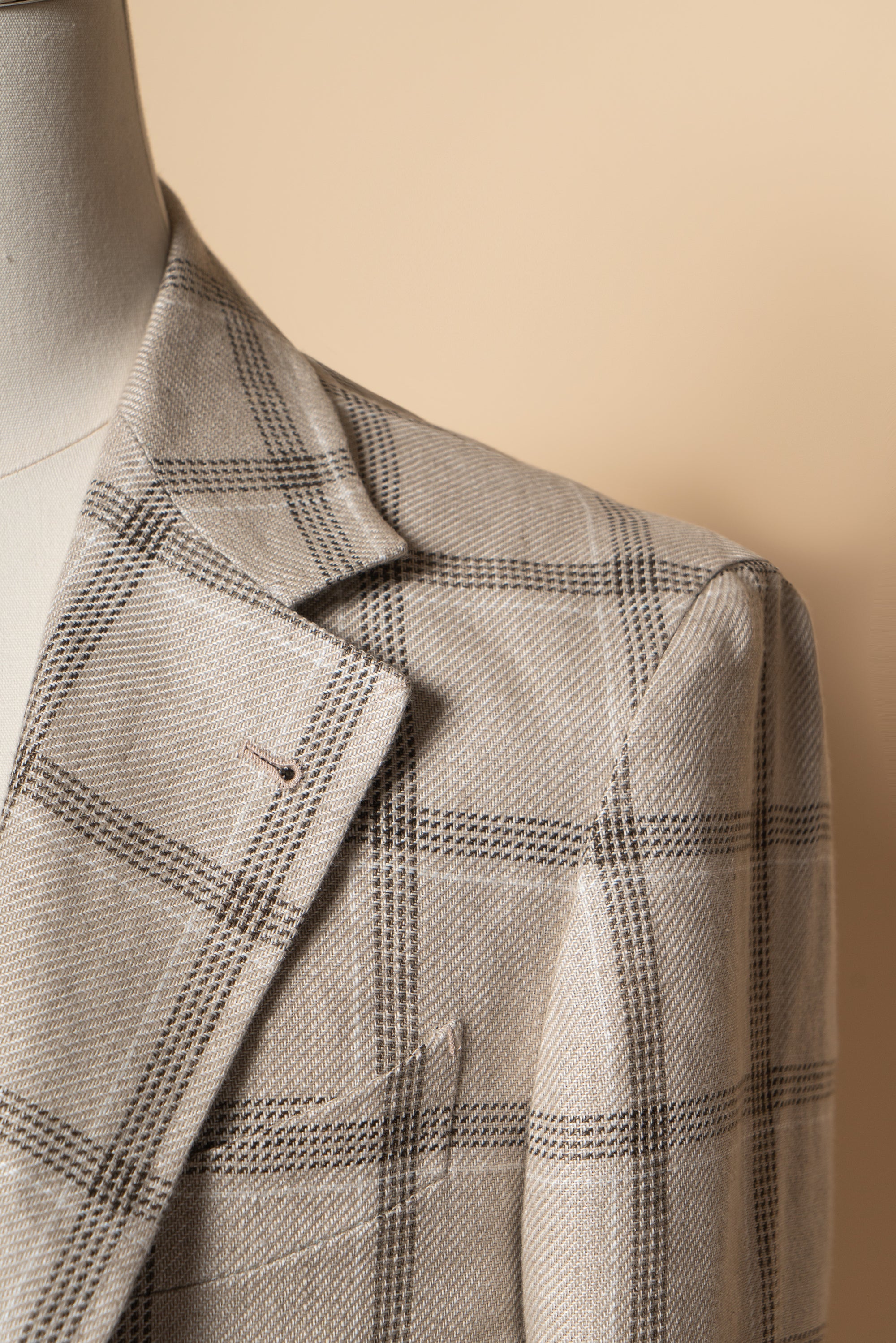 MTO Khaki Windowpane Linen Jacket