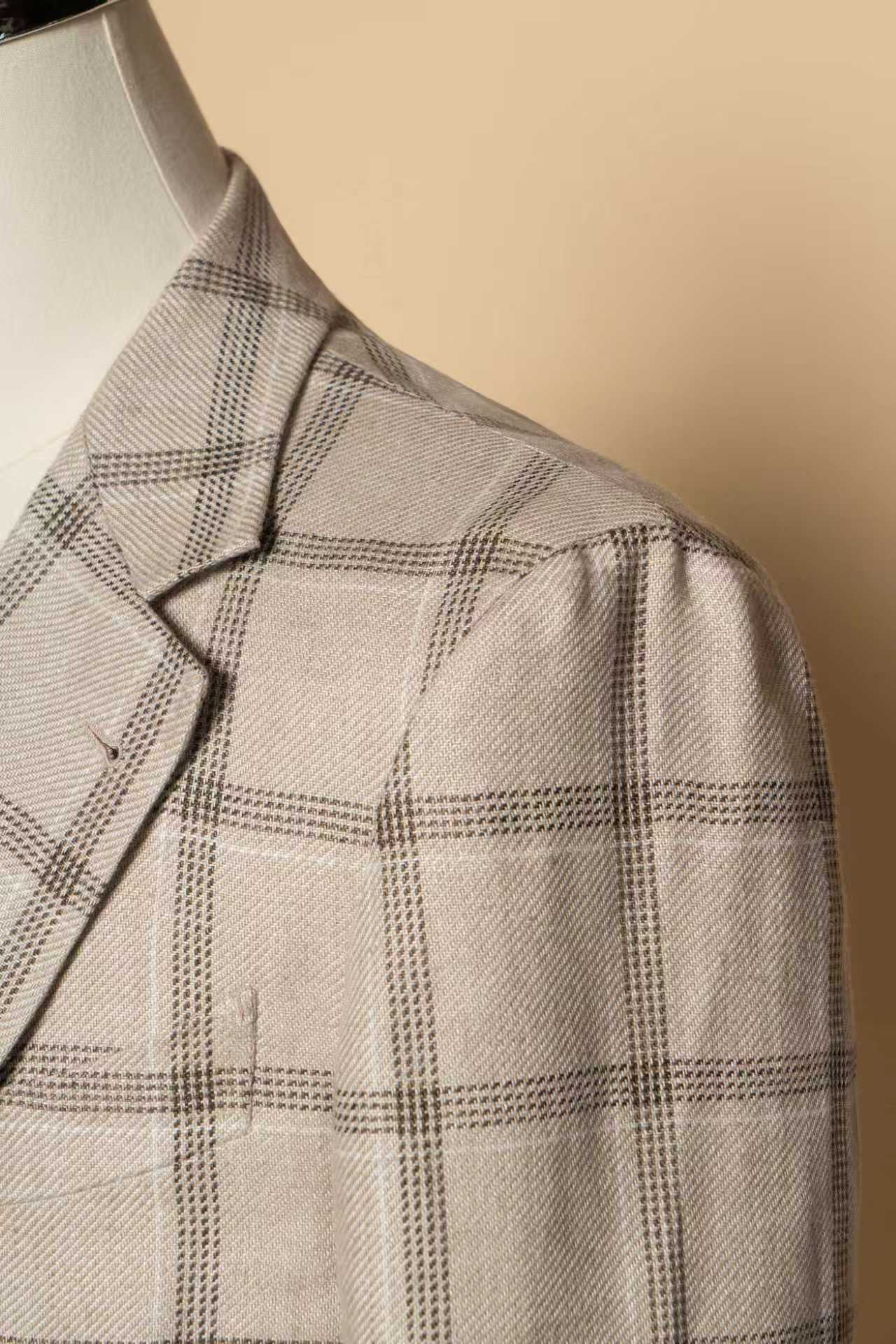 MTO Khaki Windowpane Linen Jacket