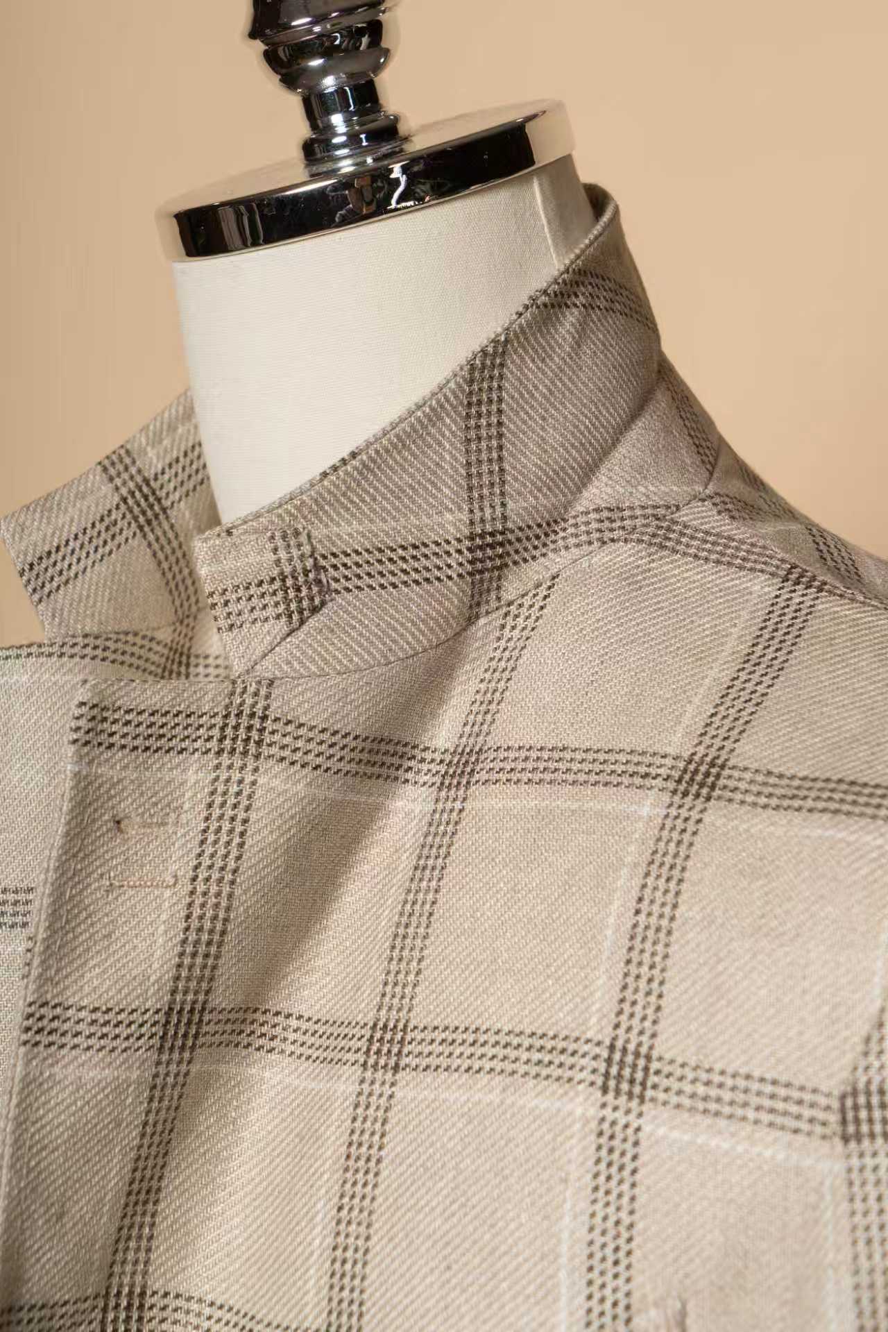 MTO Khaki Windowpane Linen Jacket