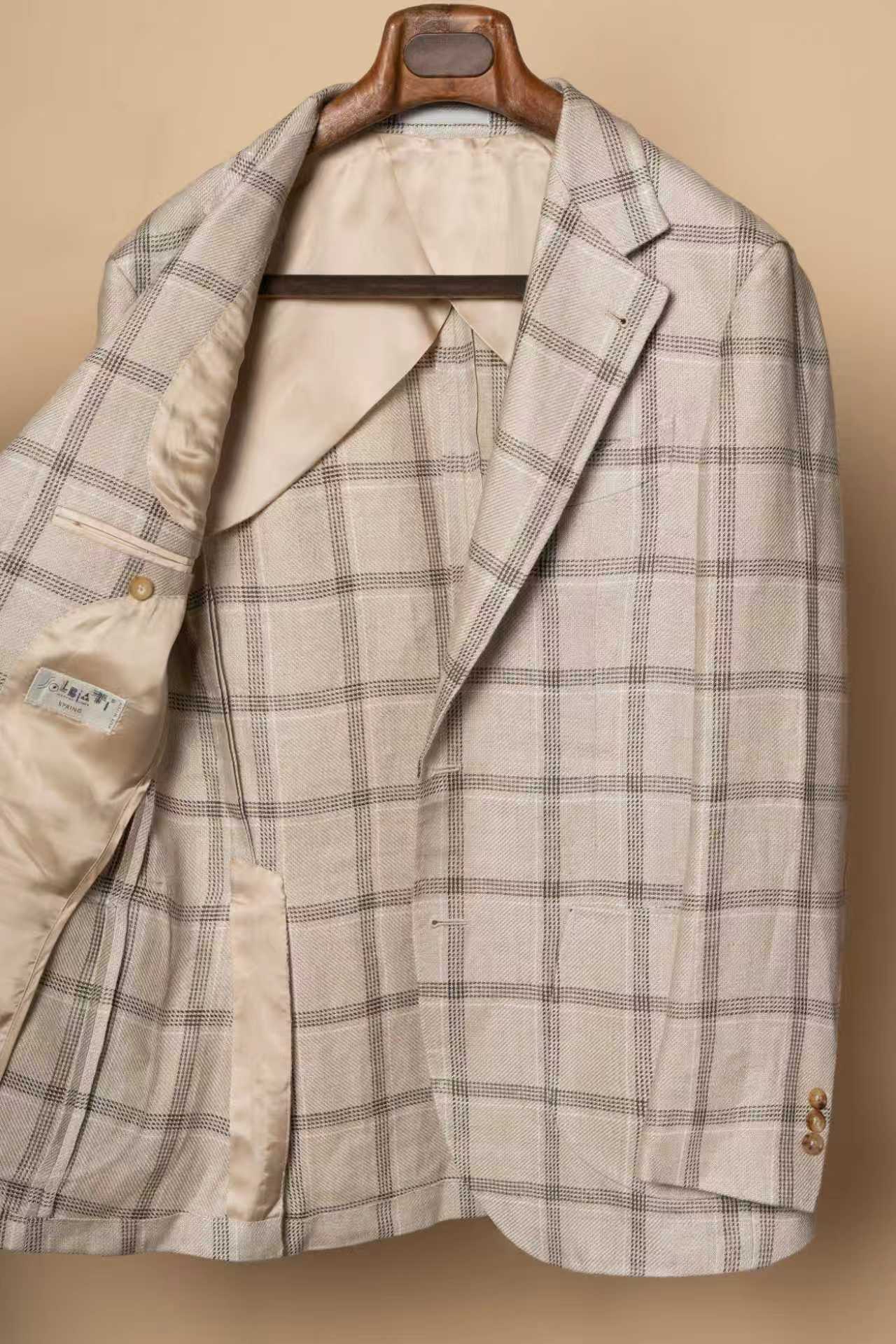 MTO Khaki Windowpane Linen Jacket
