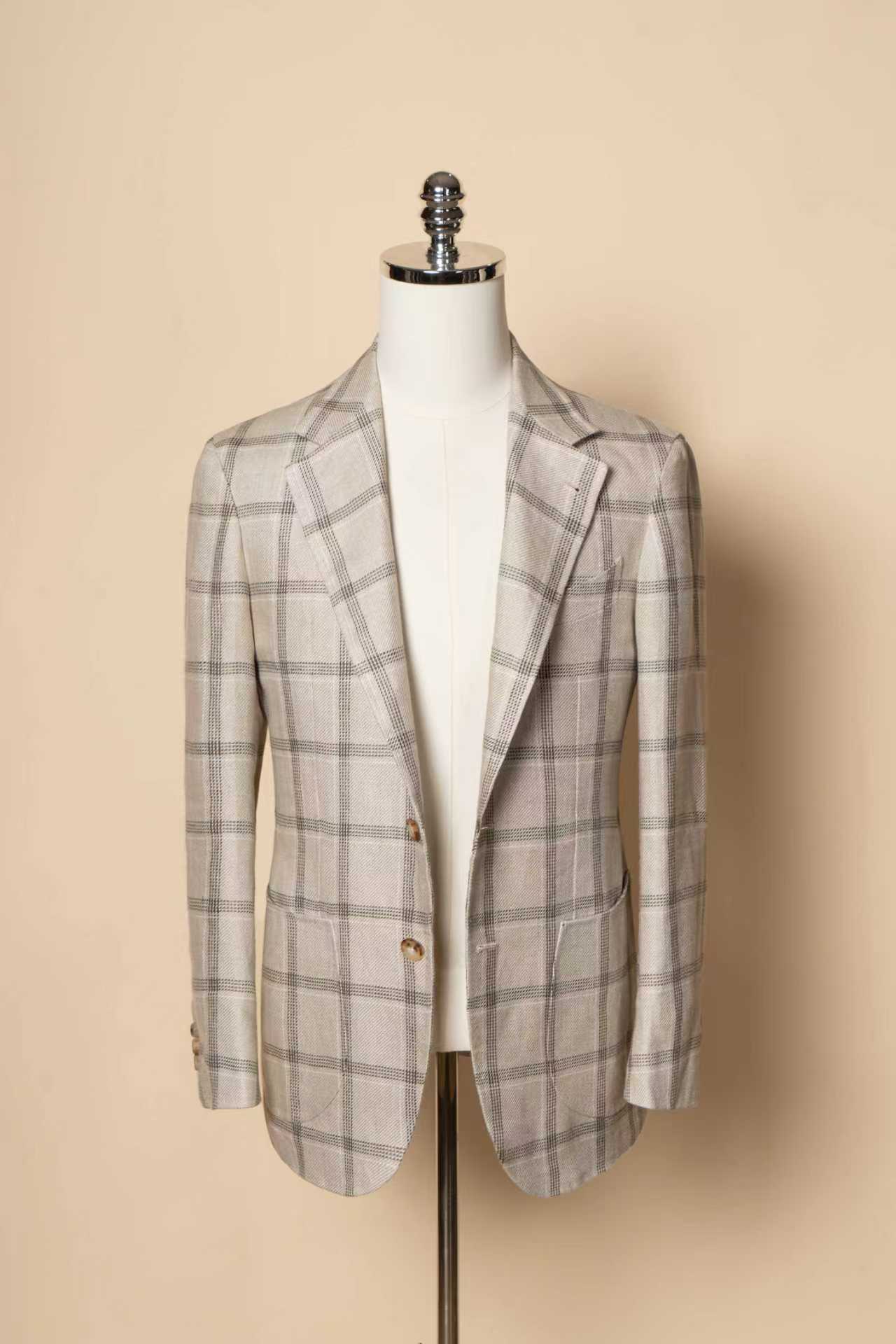 MTO Khaki Windowpane Linen Jacket