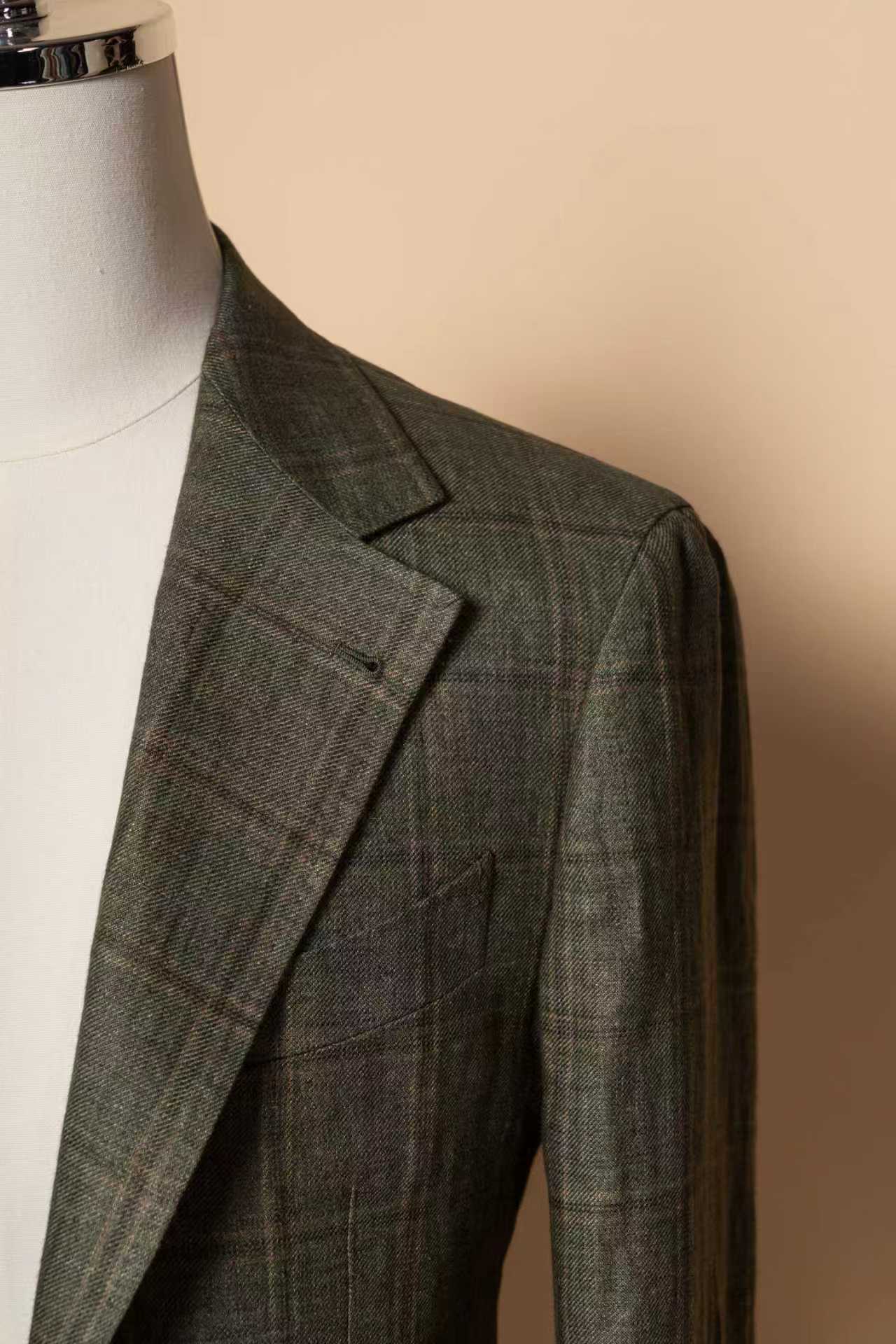 MTO Moss Windowpane Linen Jacket #498
