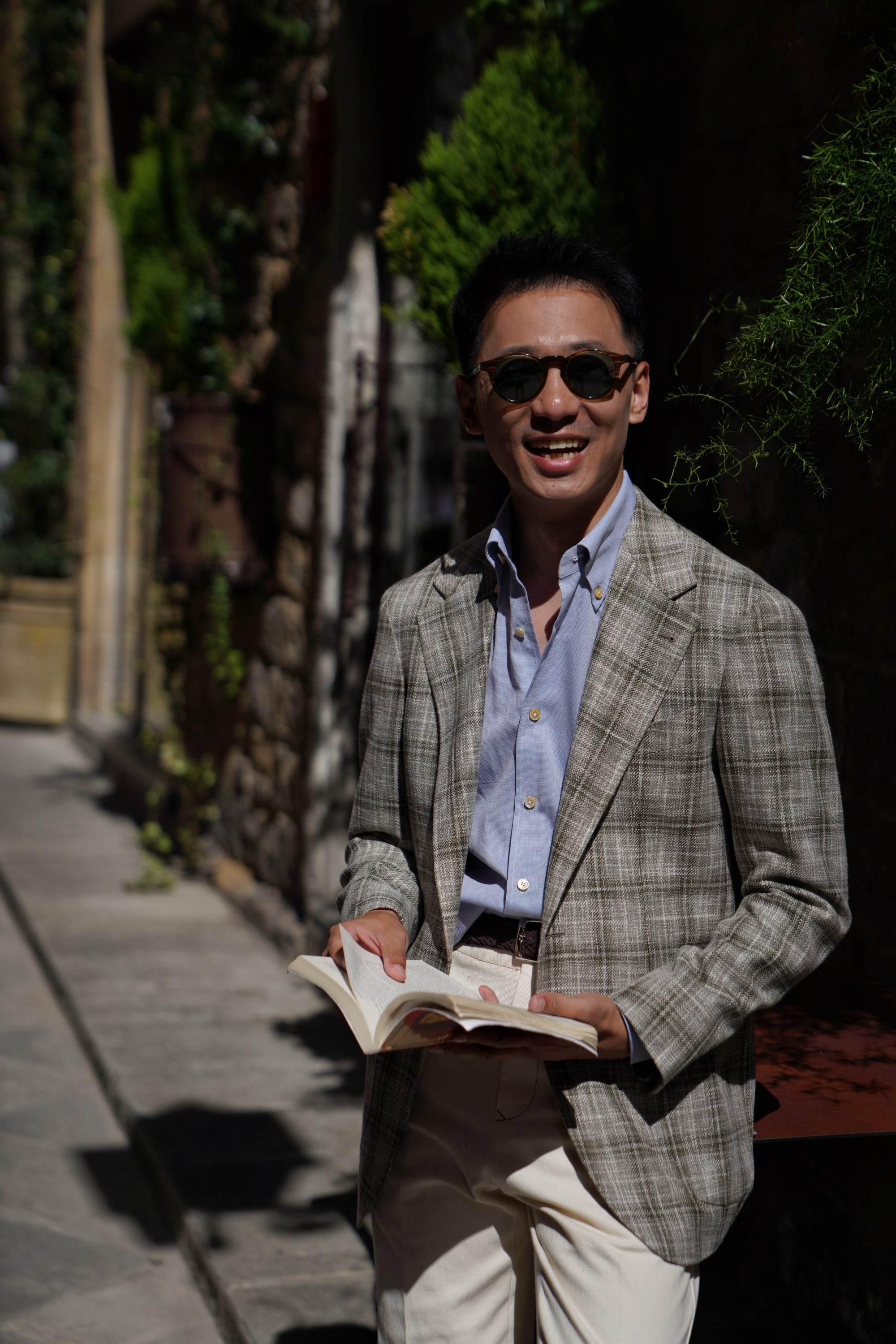 MTO Green Tan Windowpane Linen Wool Jacket #602
