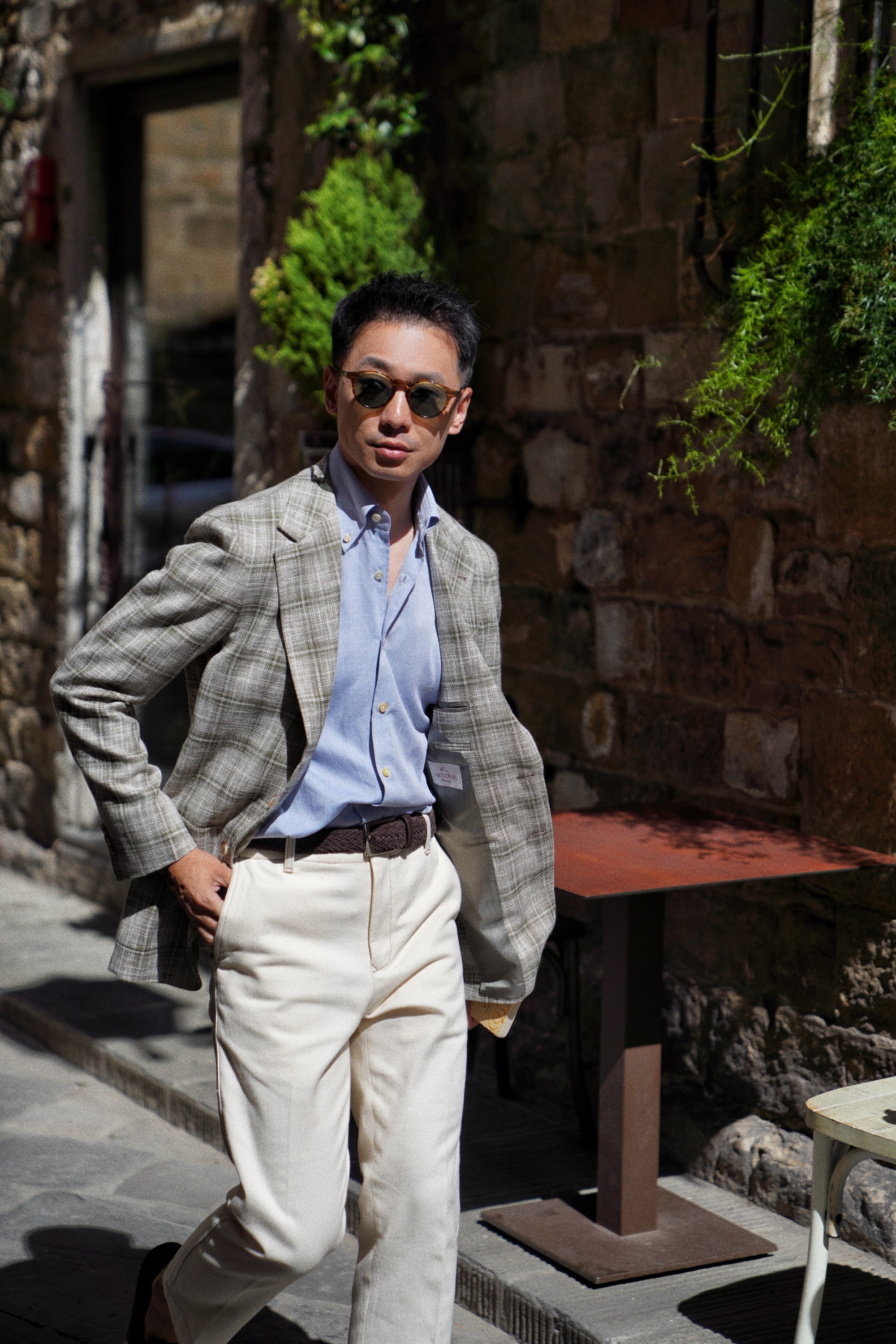 MTO Green Tan Windowpane Linen Wool Jacket #602