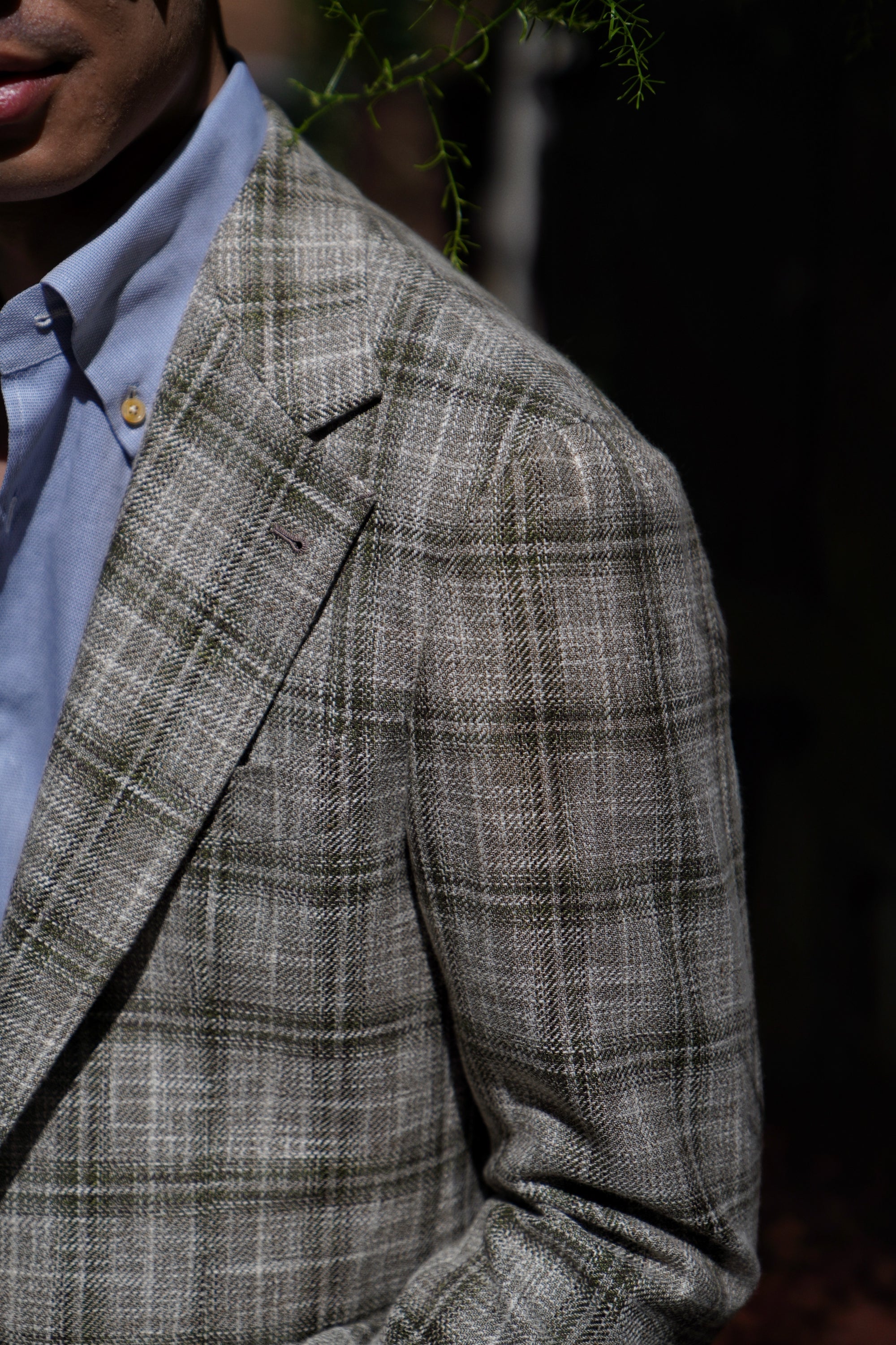 MTO Green Tan Windowpane Linen Wool Jacket #602