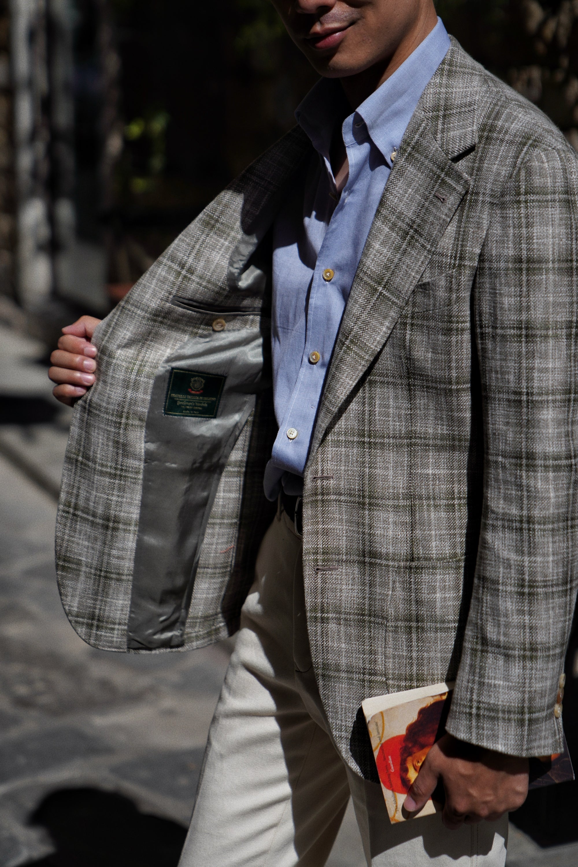 MTO Green Tan Windowpane Linen Wool Jacket #602