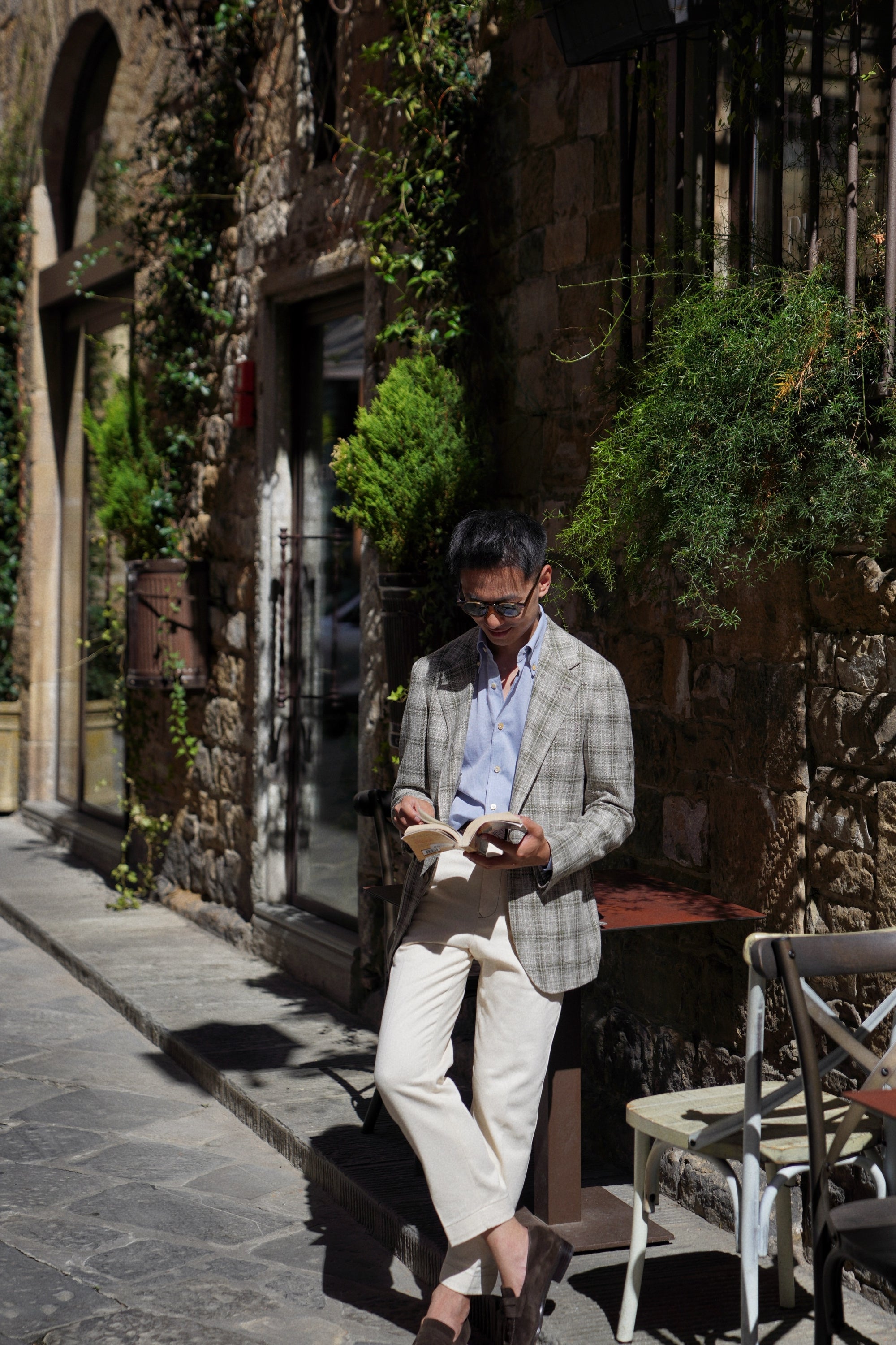 MTO Green Tan Windowpane Linen Wool Jacket #602