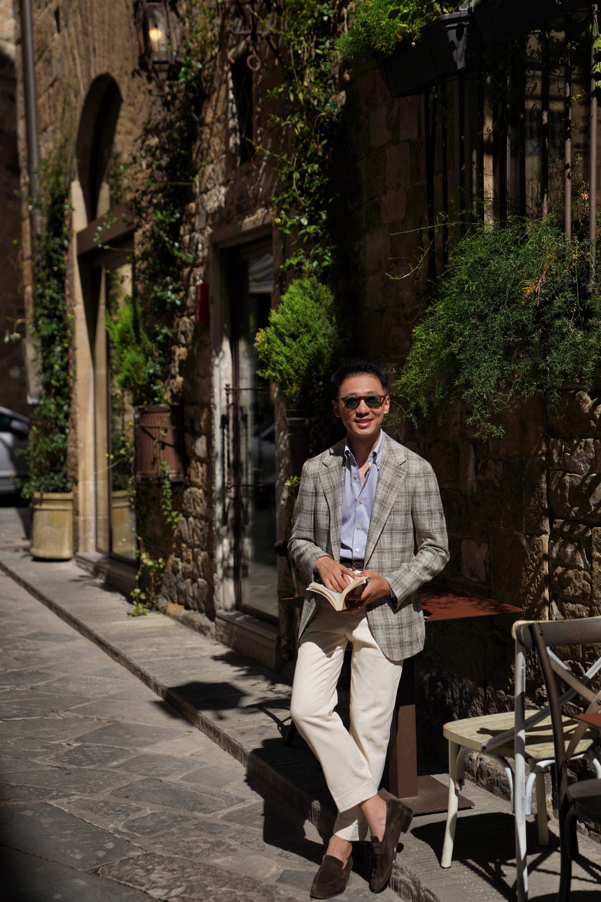 MTO Green Tan Windowpane Linen Wool Jacket #602
