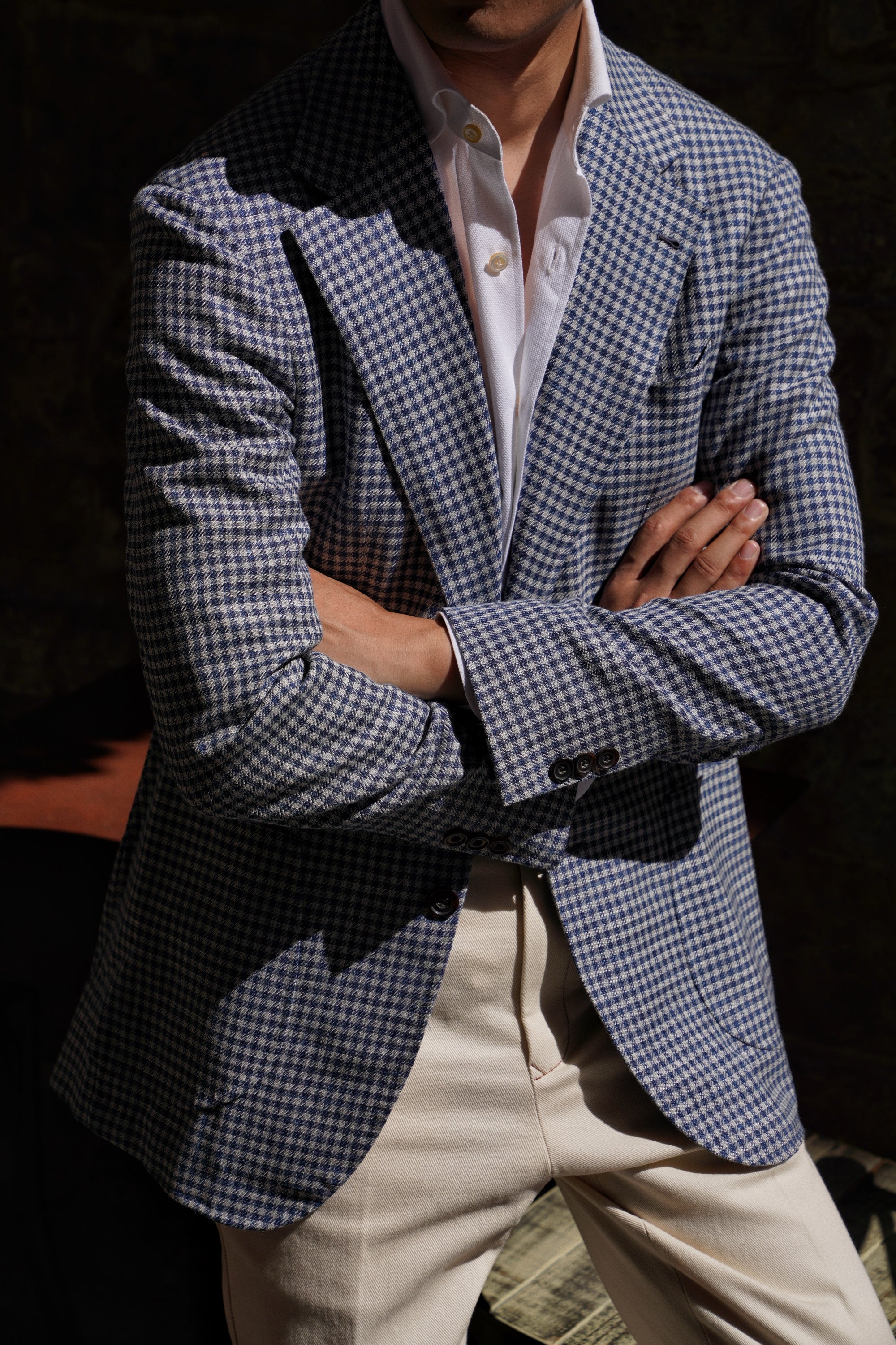 MTO Lake Blue Vichy Check Silk Linen Wool Jacket #329