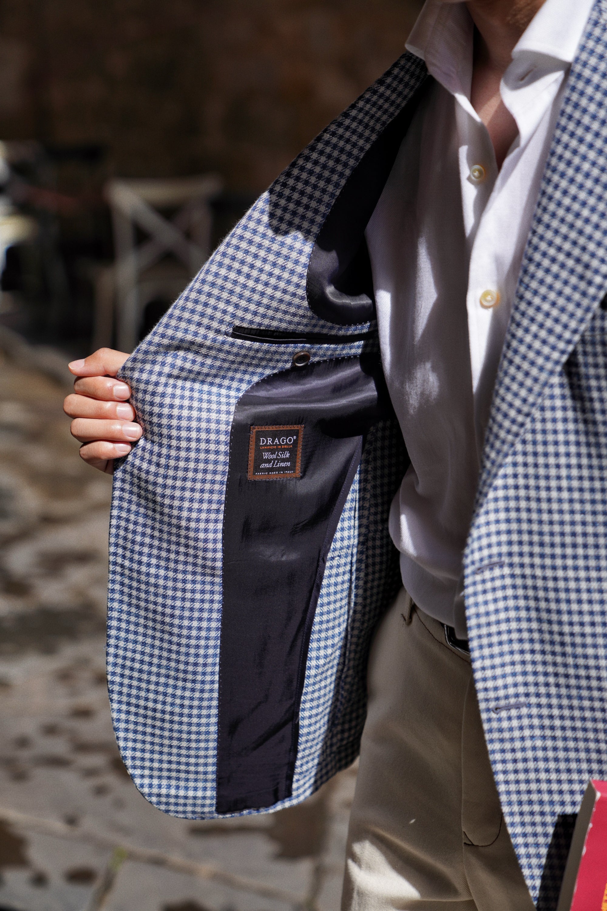 MTO Lake Blue Vichy Check Silk Linen Wool Jacket #329