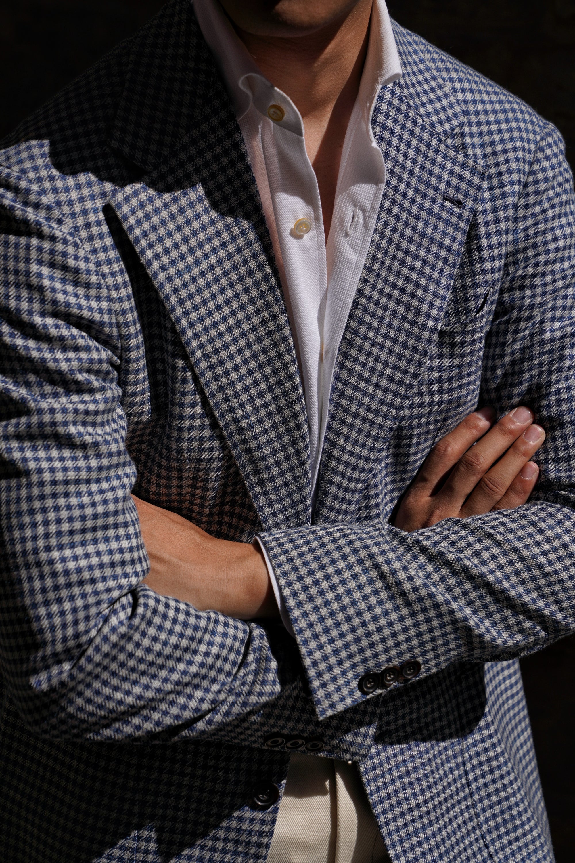 MTO Lake Blue Vichy Check Silk Linen Wool Jacket #329