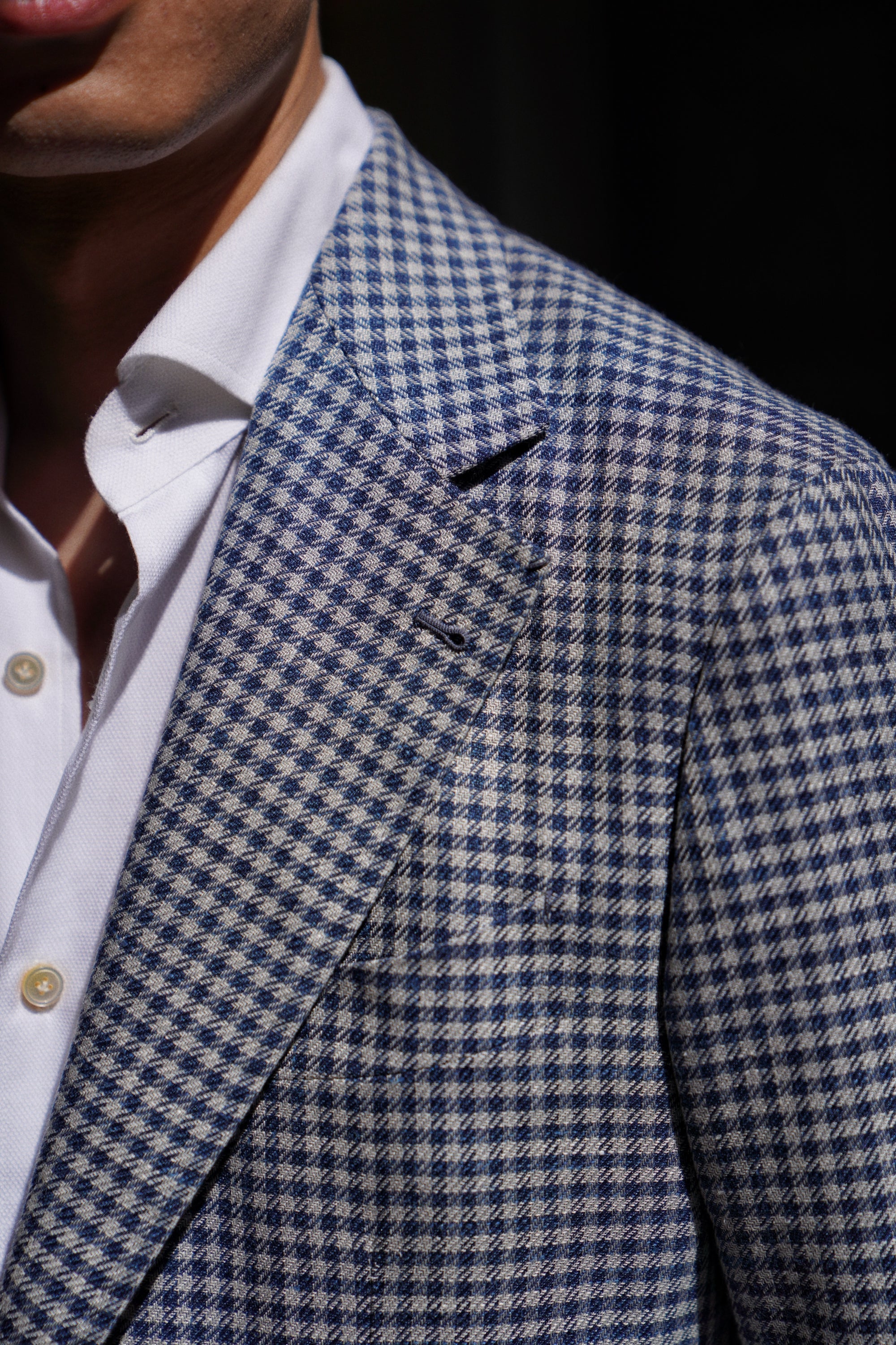 MTO Lake Blue Vichy Check Silk Linen Wool Jacket #329