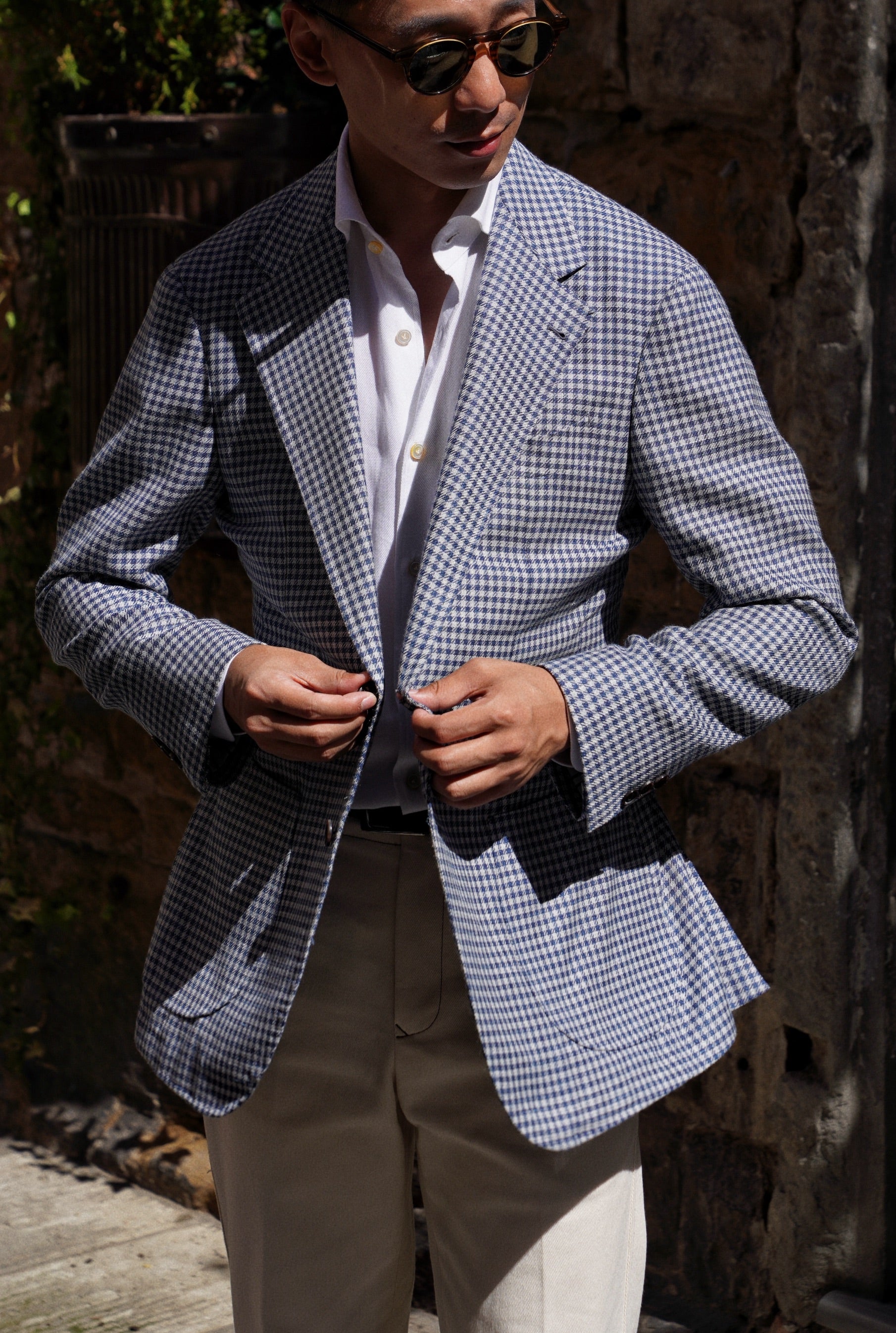MTO Lake Blue Vichy Check Silk Linen Wool Jacket #329