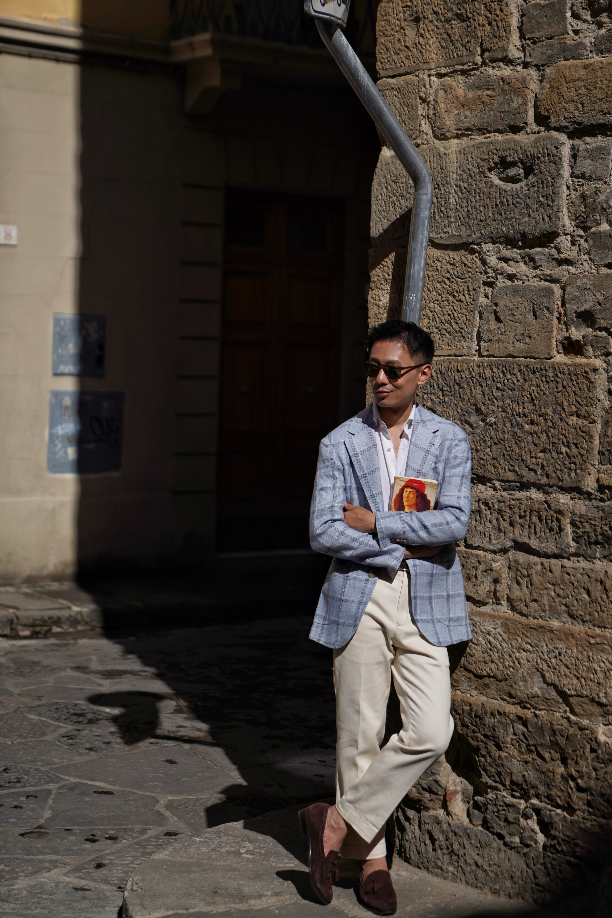 MTO Pale Blue Windowpane Linen Jacket