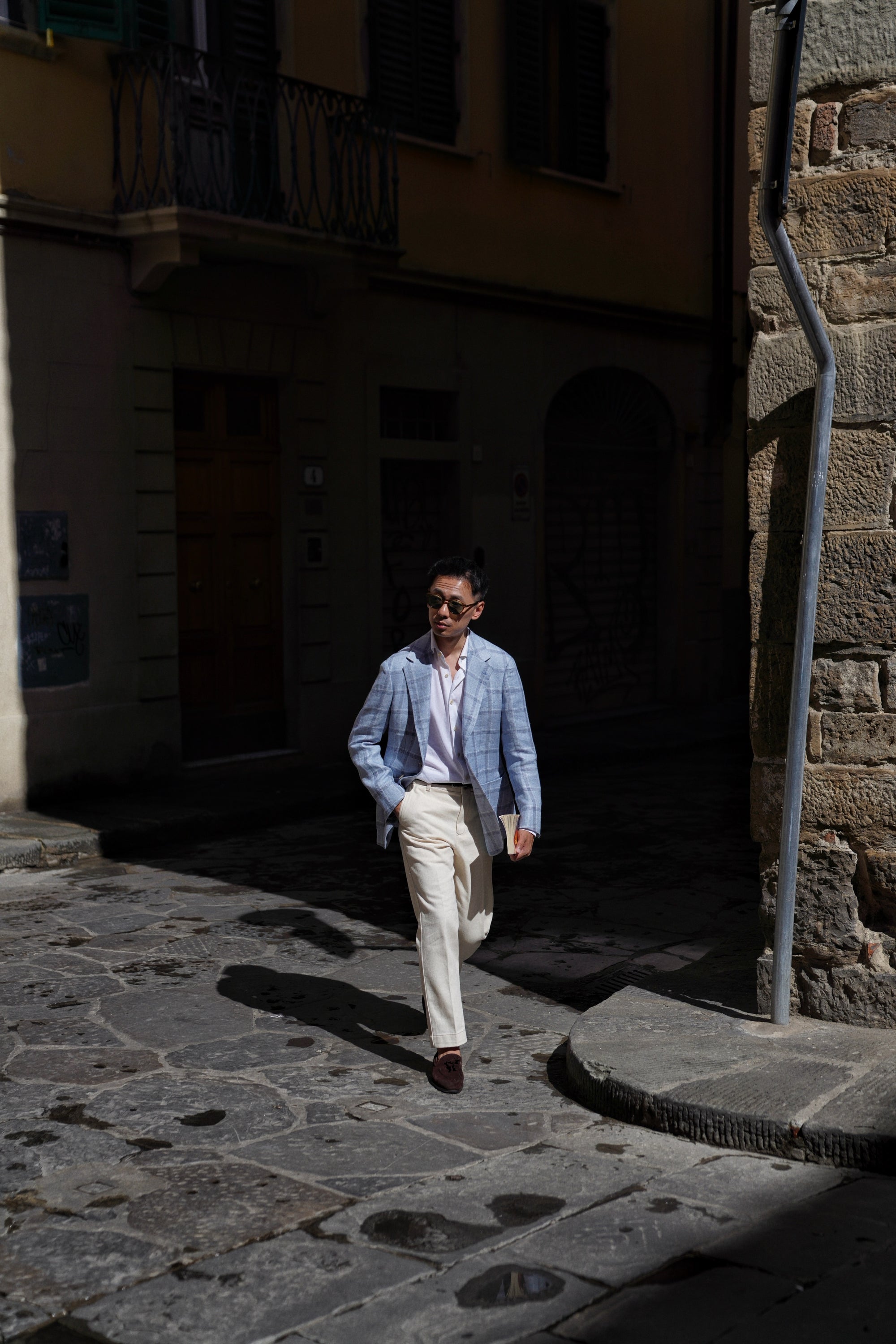 MTO Pale Blue Windowpane Linen Jacket