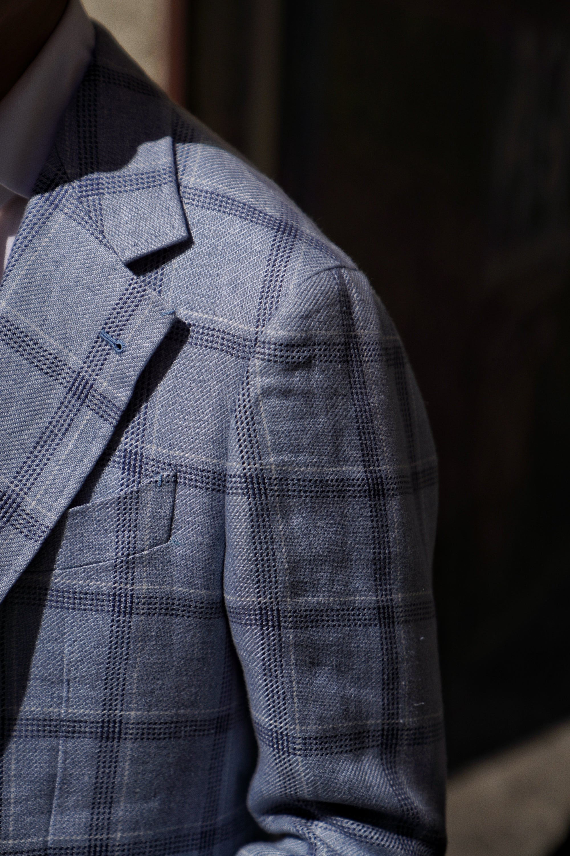 MTO Pale Blue Windowpane Linen Jacket