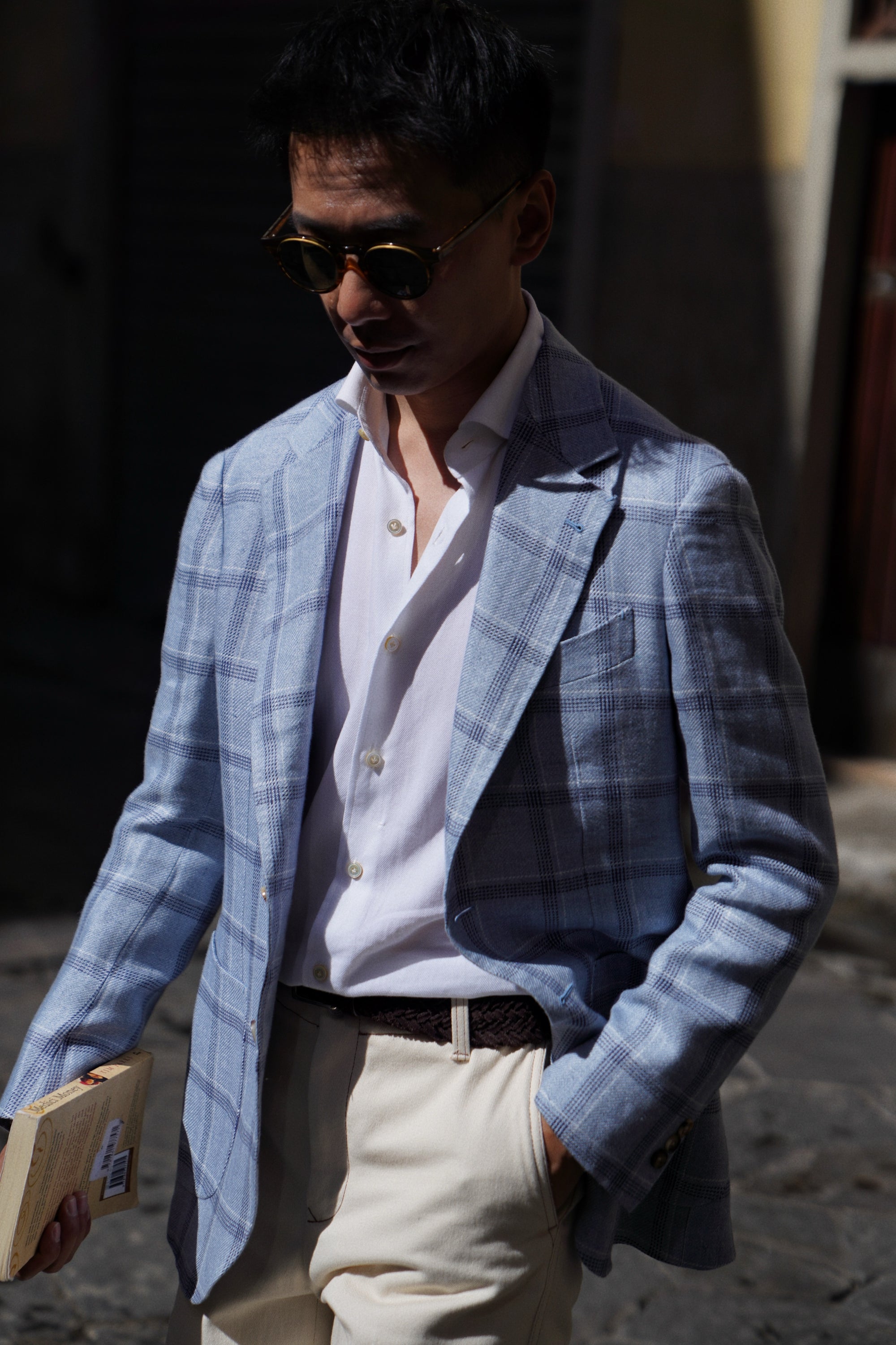 MTO Pale Blue Windowpane Linen Jacket