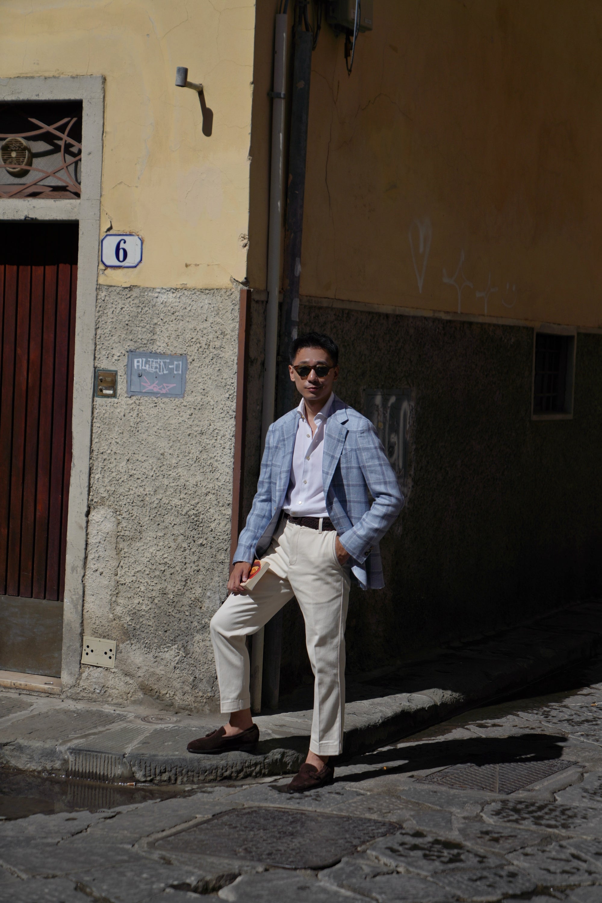 MTO Pale Blue Windowpane Linen Jacket