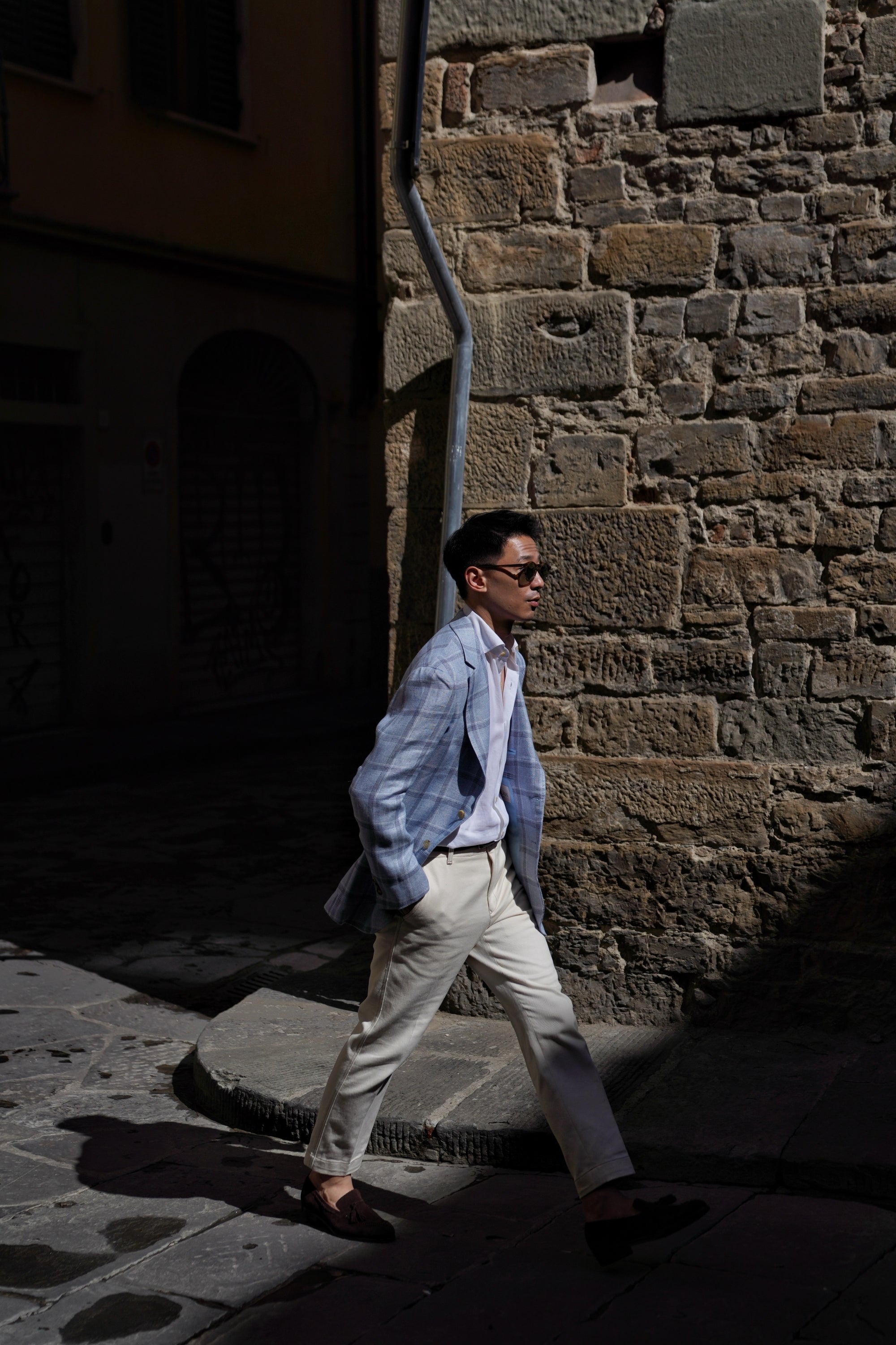 MTO Pale Blue Windowpane Linen Jacket